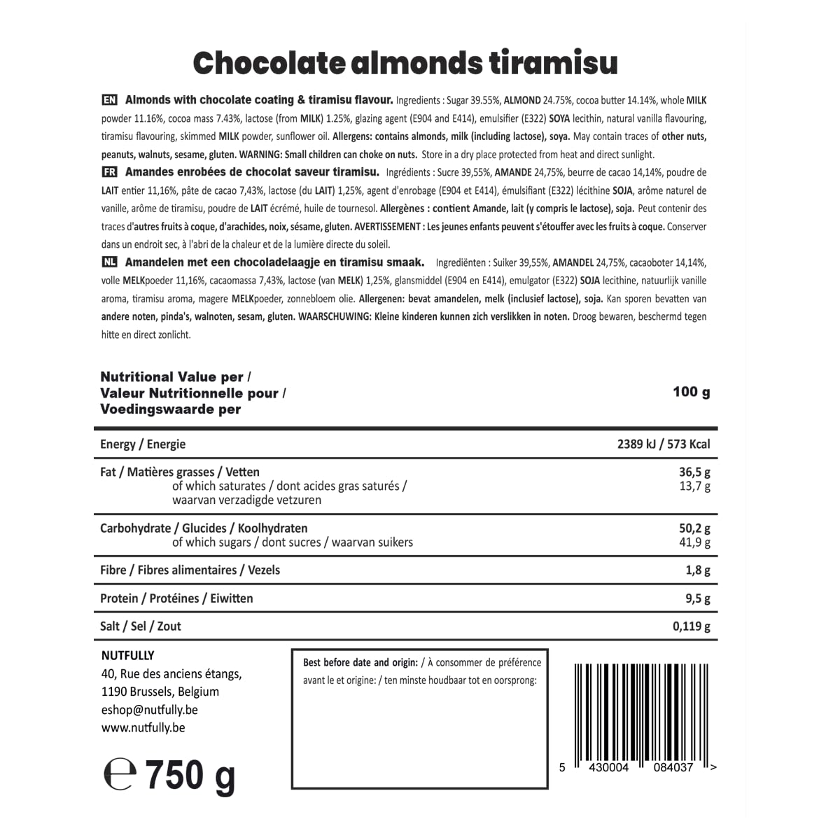 Almendras recubiertas de chocolate sabor tiramisú
