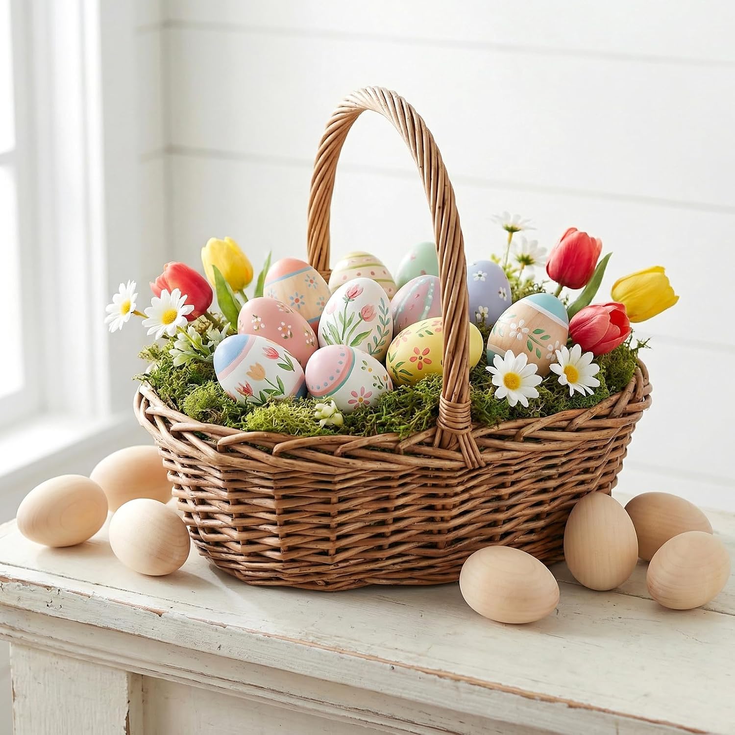 SOUJAP 50 PCS Wooden Eggs for Crafts, 2.4 x 1.7 Inches Unfinished Easter Wood Egg for Paniting, DIY, Decor