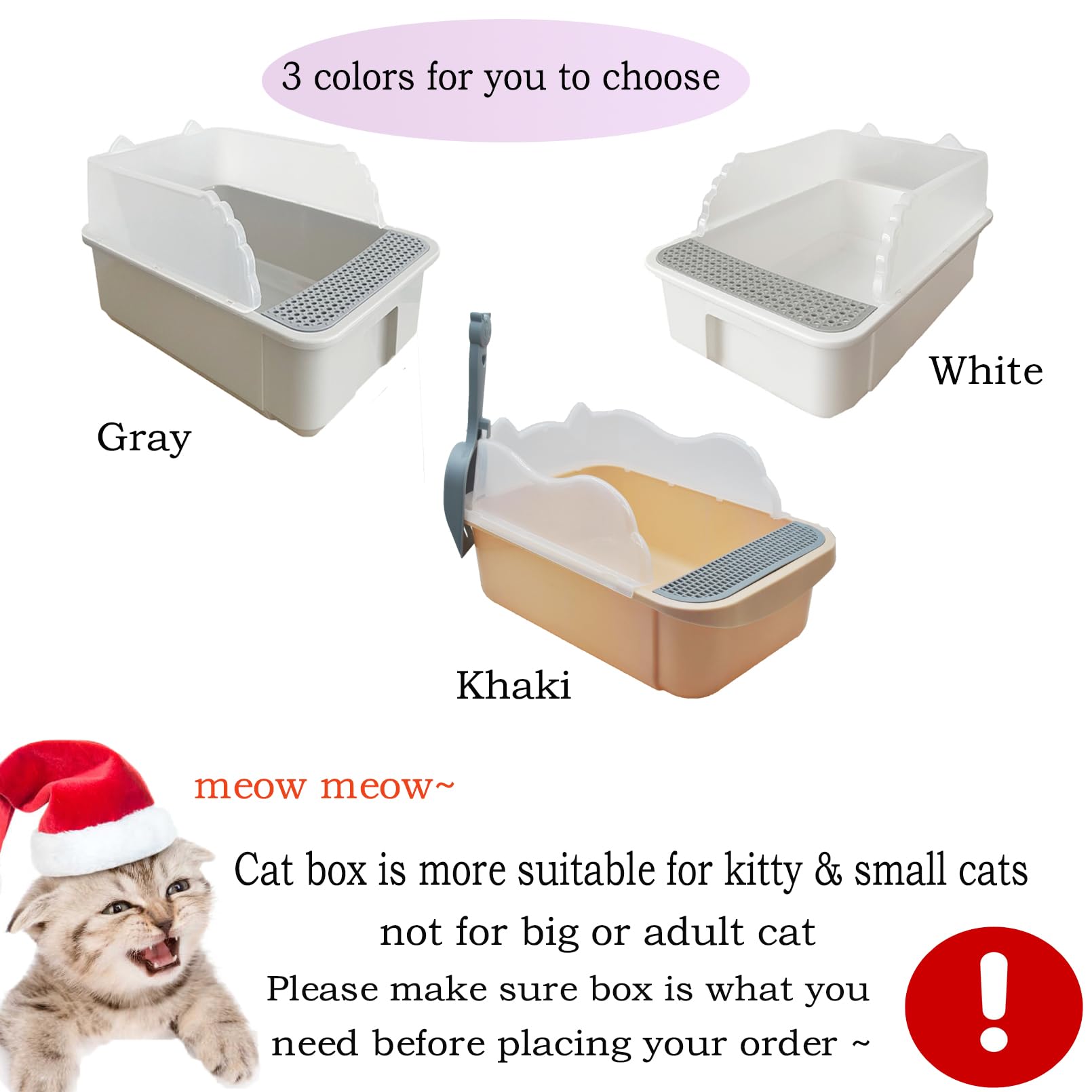 Open Cat Litter Box with High Side,Heightening Anti-Splashing Cats Litter Pan,Kitten Toilet with Litter Sifting Scoop,Semi-Enclosed Removable Kittens Litter for Easy to Clean Boxes No Odor