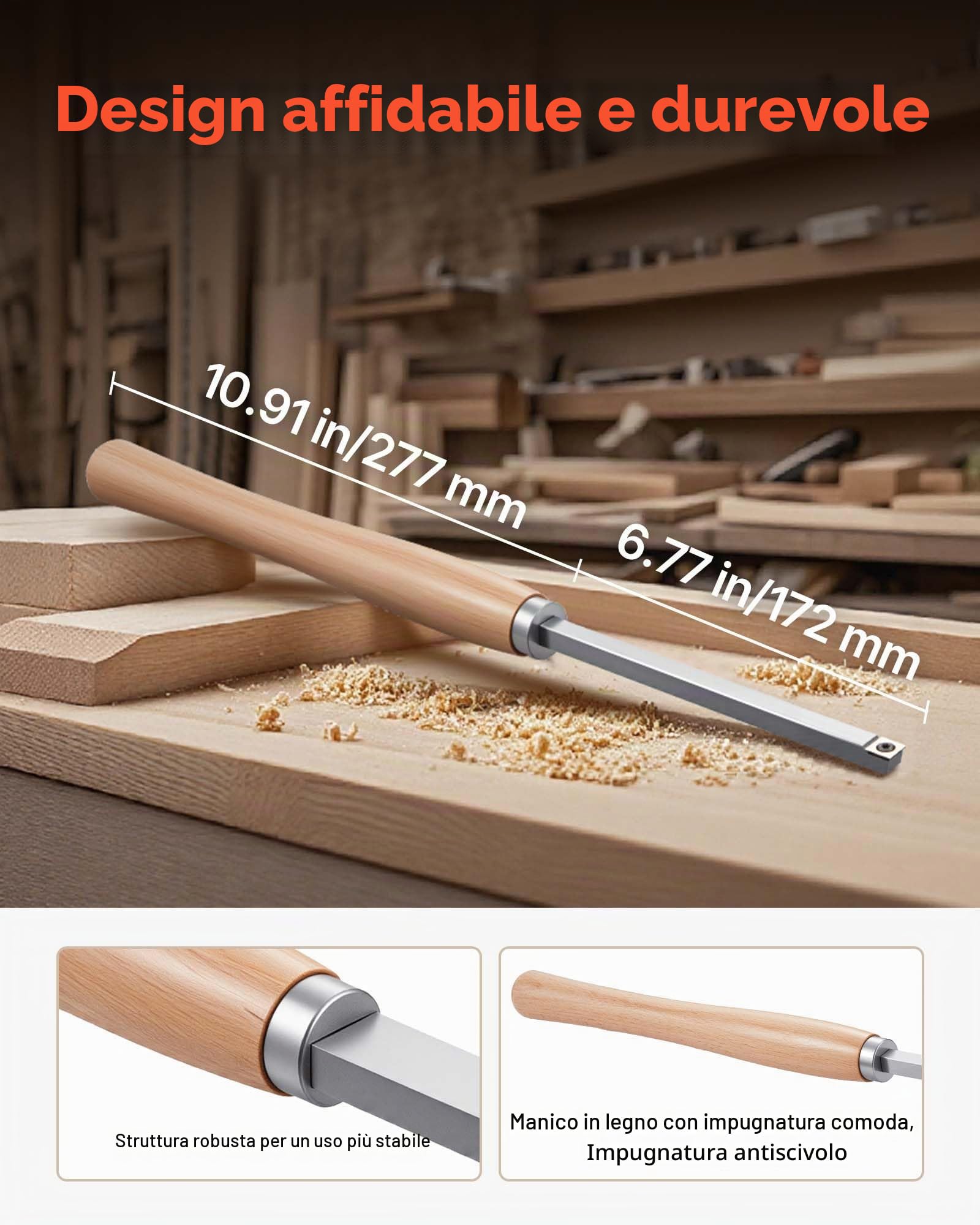 VEVOR Set di Utensili per Tornitura per Legno 6 pezzi, Set di Scalpelli per Tornio Utensili per Sgrossatura Finitura, Strumenti per Tornitura Lavorazione del Legno Fai da te