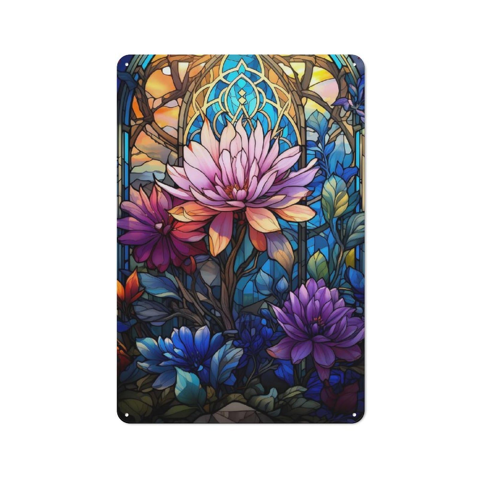 Junmoney Nature Stained Glass Tin Wall Plaque 30X20cm With For Hobby Room Or Studio, For Updating Hobby Room And Studio After Moving