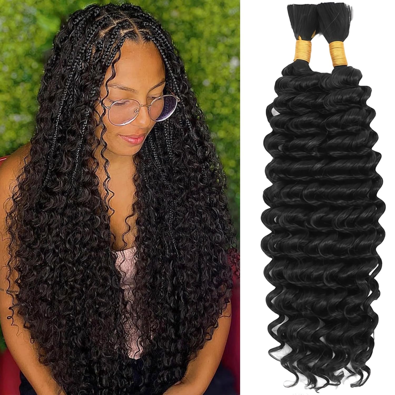 Human Braiding Hair Water Wave Bulk Human Hair For Braiding No Weft Wet And Wavy Human Hair Braiding Hair Extensions For Boho Braids 2 Bundles 100g (20inch, Nat