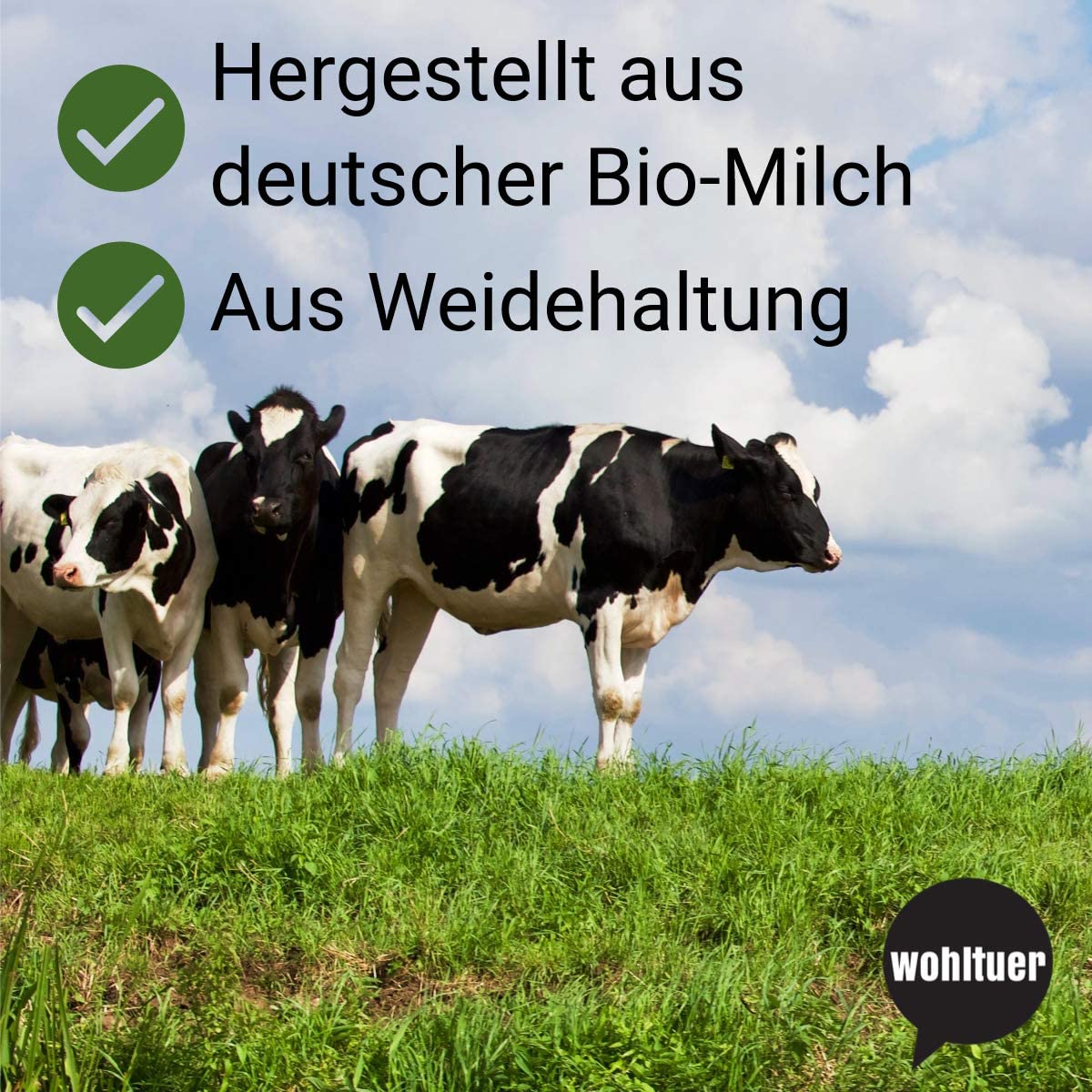 Wohltuer Bio Magermilchpulver 1000g - Bio & Weidehaltung. Sehr gut löslich & frei von Zusätzen. Milchpulver 1kg fettarm ohne Zuckerzusatz aus Deutschland