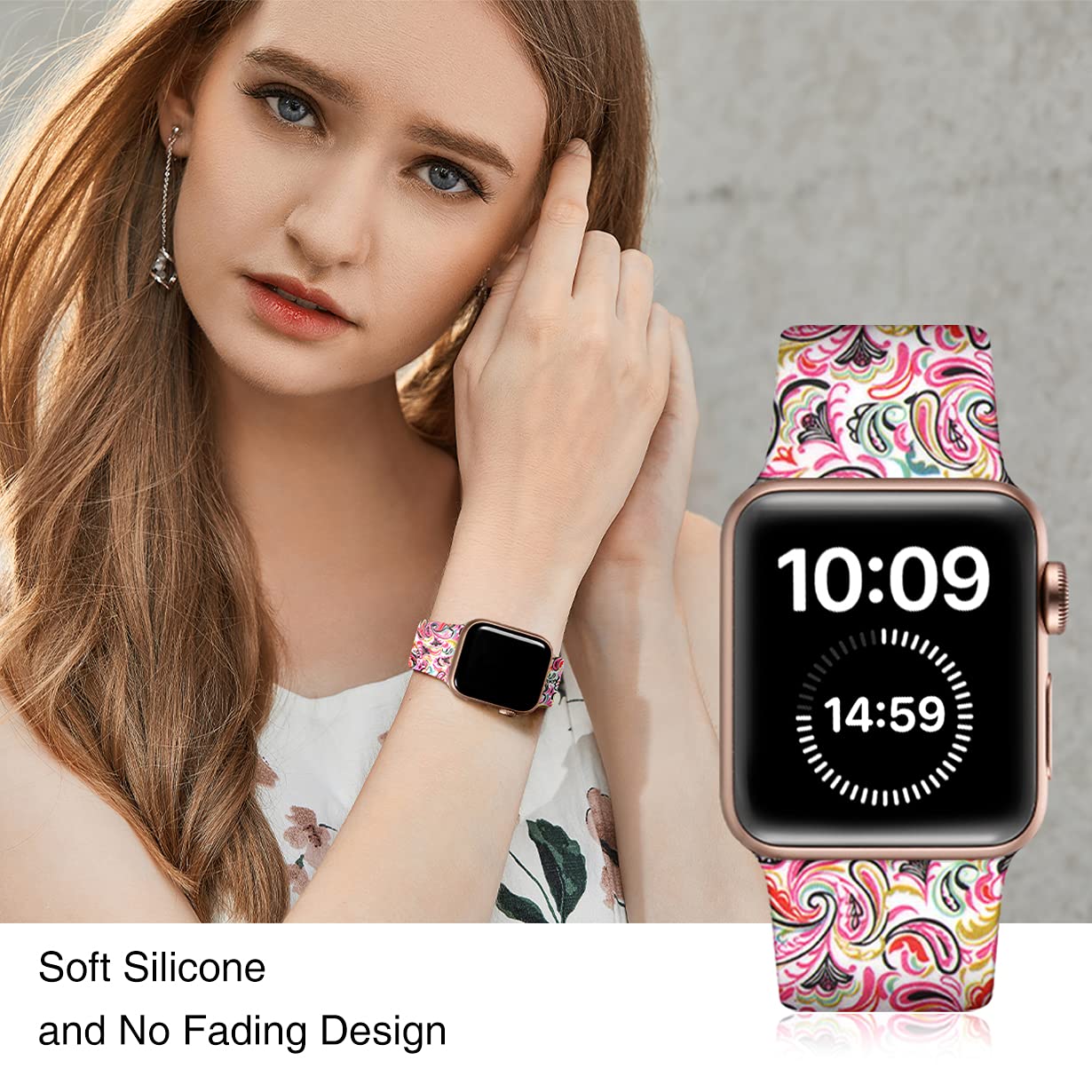 Wepro Strap Compatible with Apple Watch Strap 45mm 44mm 42mm 46mm 49mm, Pattern Printed Soft Silicone Wrist Bands for Apple Watch SE/Ultra/Ultra 2/iWatch Series 10/9/8/7/6/5/4/3/2/1, Colorful Cloud — view 5
