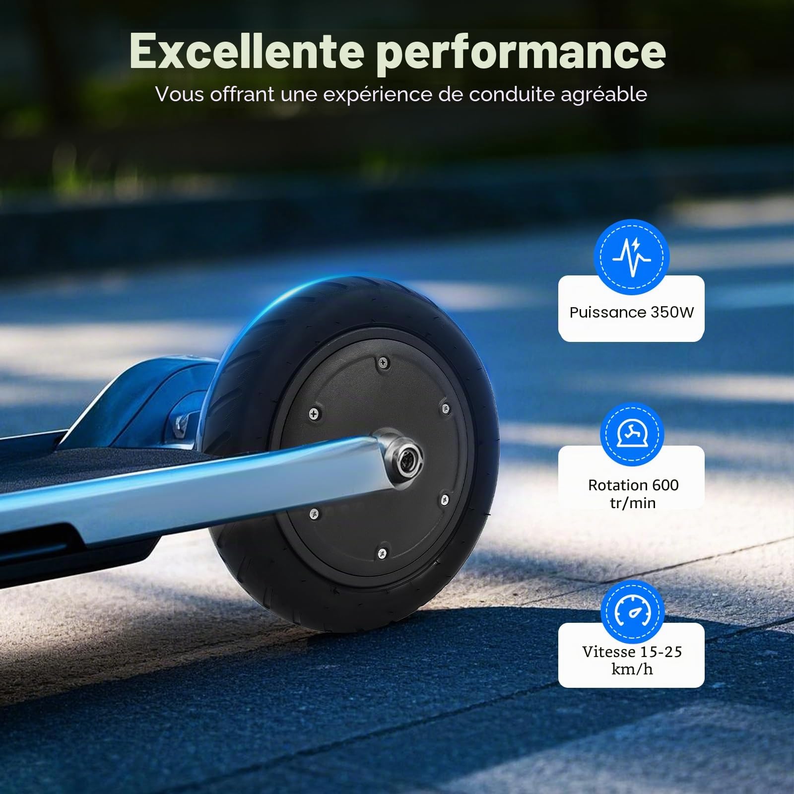 Moteur de scooter électrique 350 W 600 tr/min - Moteur sans balais 36 V - Pneu de roue électrique - Capacité de charge de 100 kg - Pour la plupart des scooters, scooters électriques pliables, etc