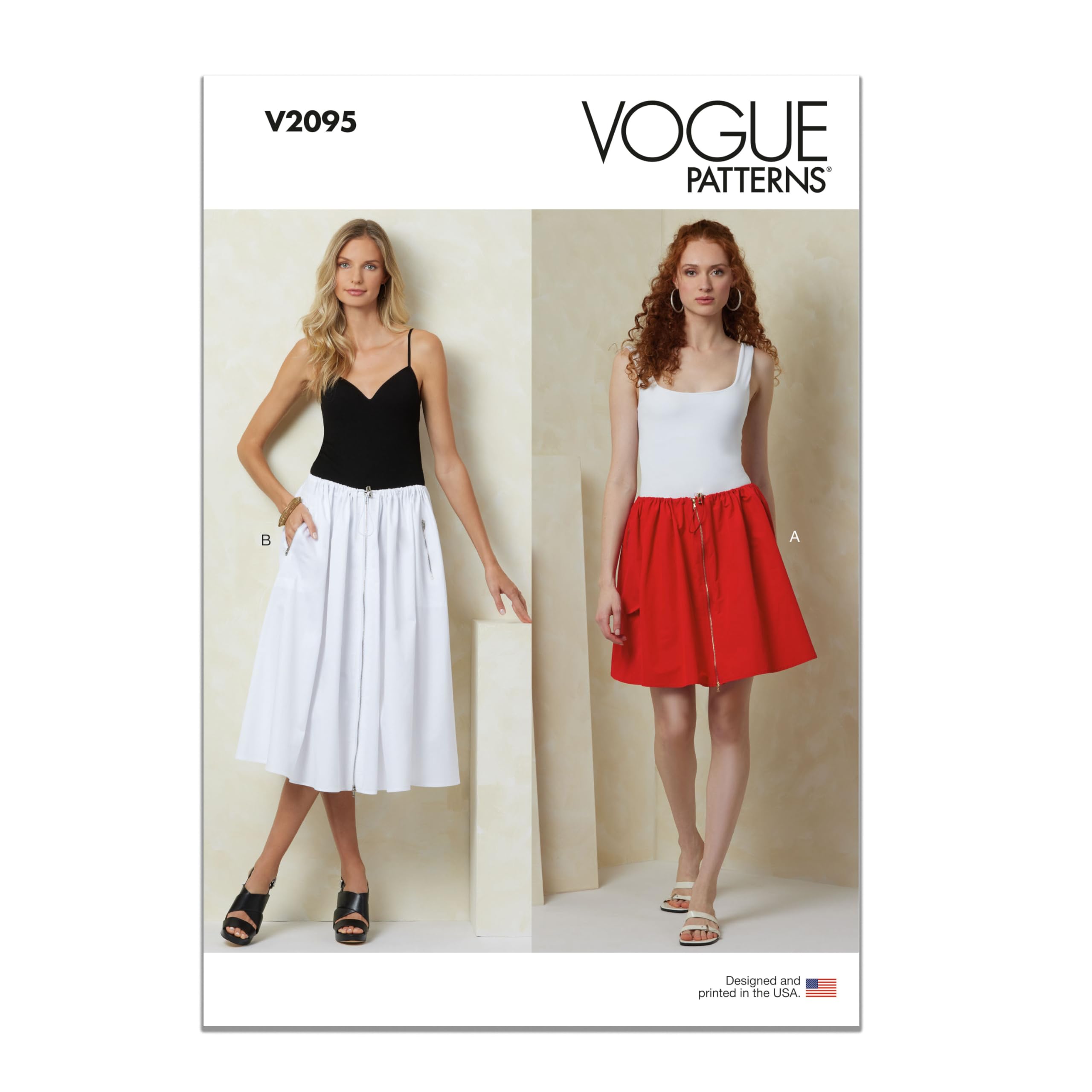 Patrons de jupe Vogue V2095A pour femme coupe longue et courte