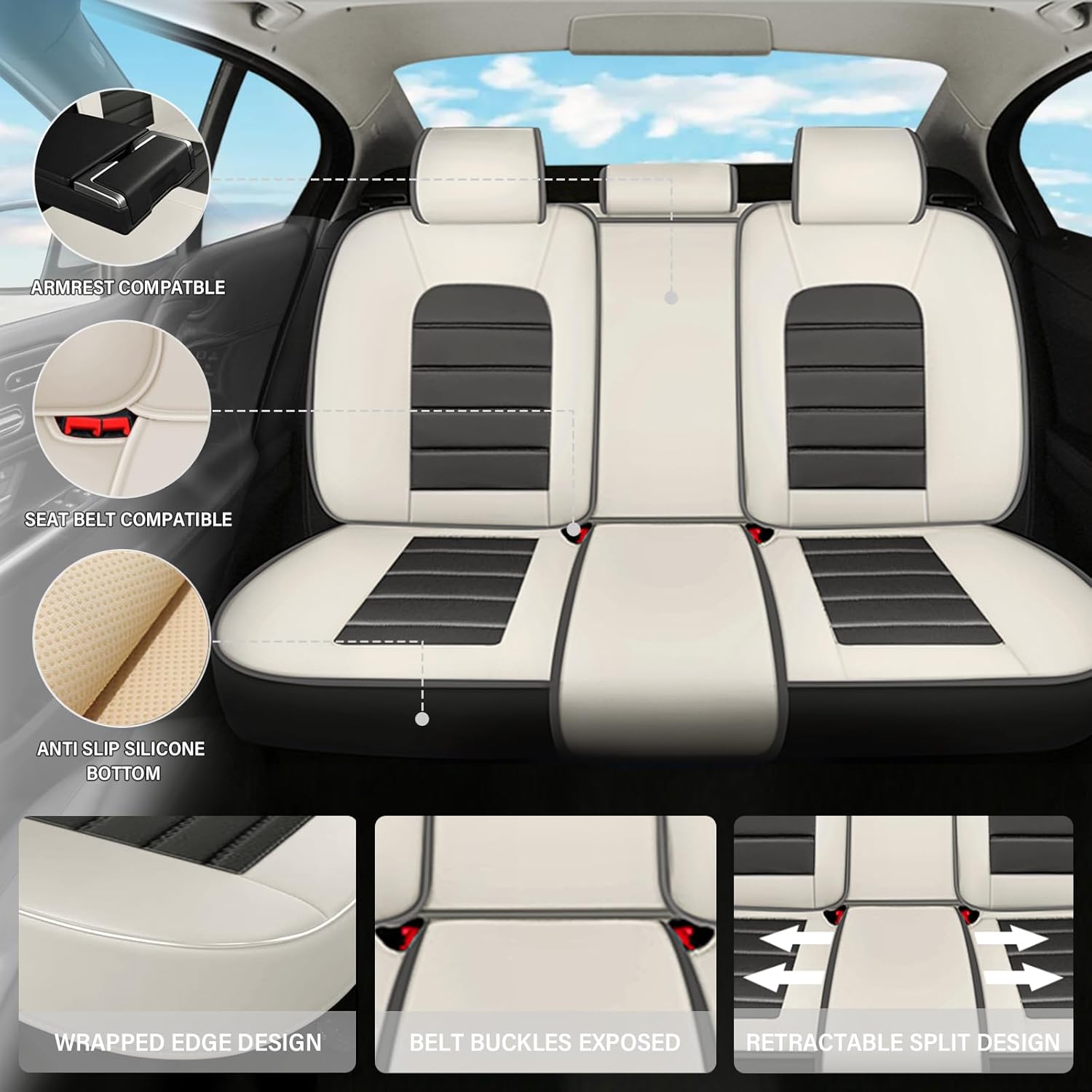 Car Seat Covers for Toyota Prius 2001-2024,Waterproof Faux Leather 5-Seat Seat Cover Set,Car Seat Protectors,Luxury and Breathable Interior Covers for Cars(Full Set/Gray&Beige)