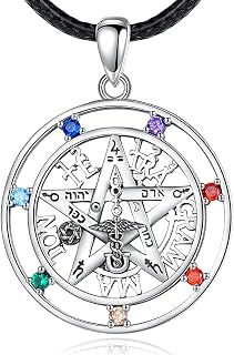 Sterling Silver Tetragrammaton Necklace for Women Men, Abalone Shell 18k Gold Plated Pentagram Pendant, Wiccan Protection Amulet Pentacle Star Jewelry Gift for Wife Husband, 24"/18"/22"