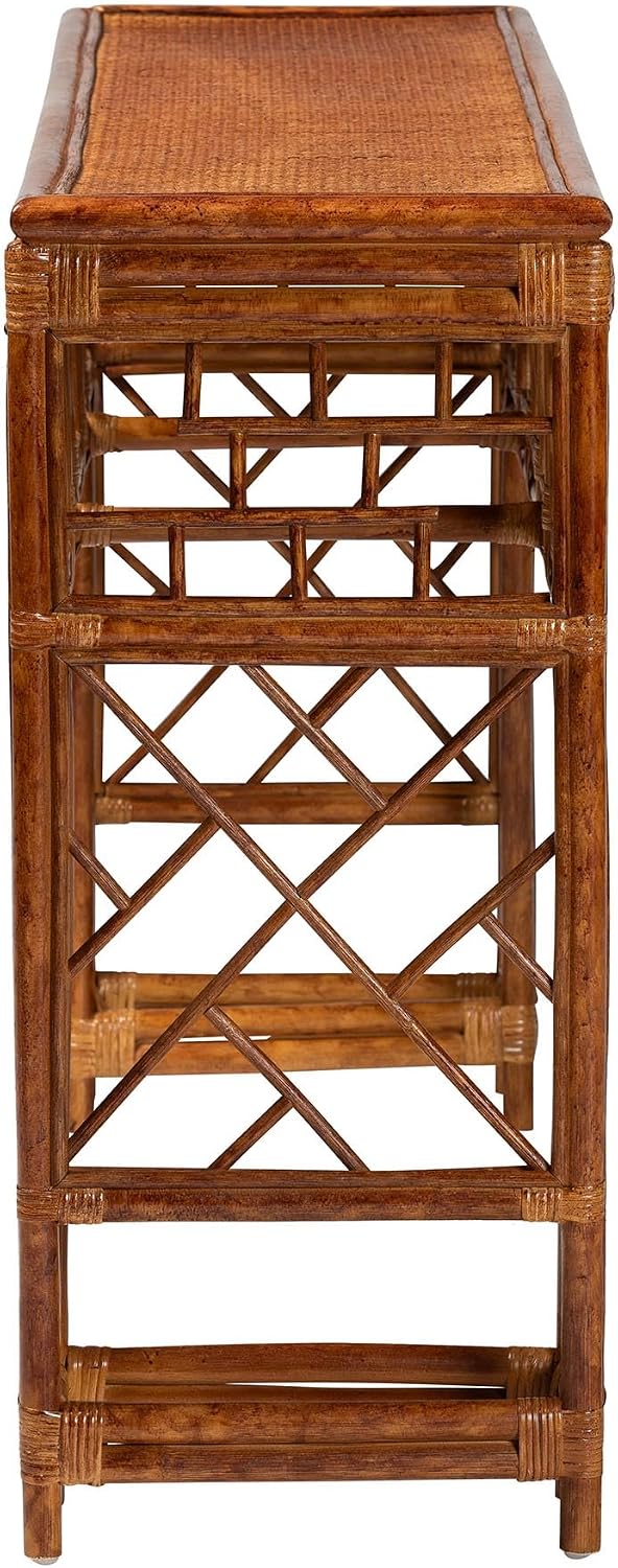 Bali & pari Wahid Marbled Tortoise Natural Rattan Console Table - Handcrafted Wicker Accent Table with Coastal Boho Style for Entryway or Living Room