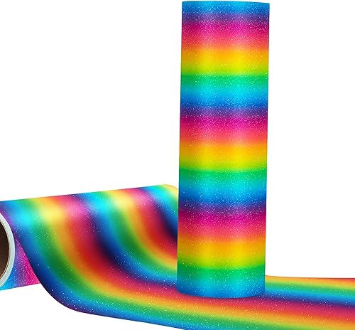 Shimmer Craft - Rollo de vinilo adhesivo permanente de 12 pulgadas x 6 pies con purpurina arcoíris para manualidades, letras y álbumes de recortes