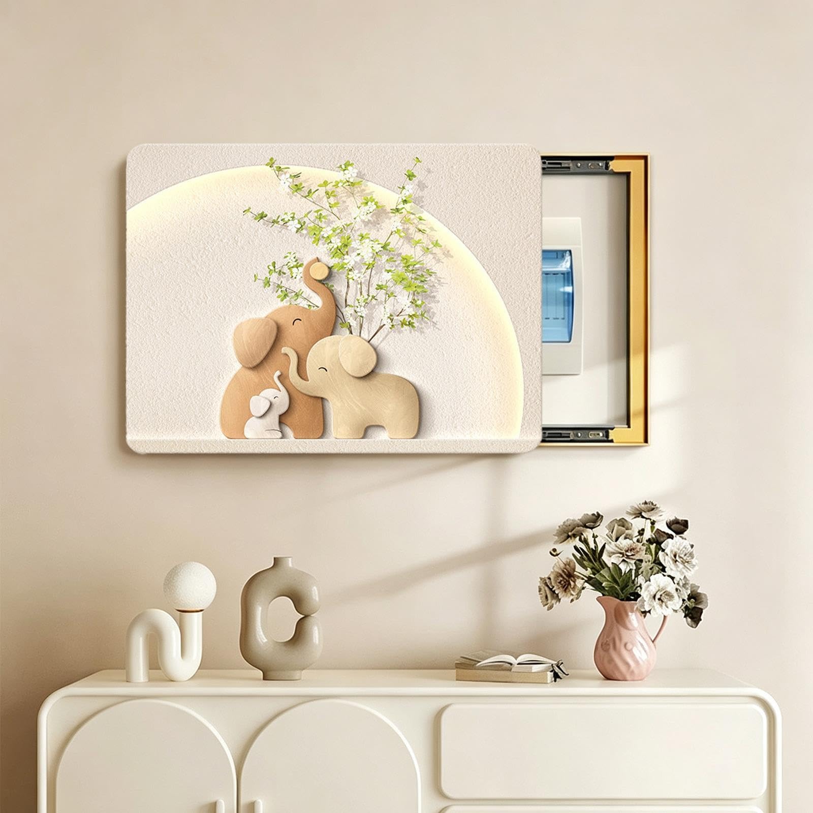 Tapa Cuadro Electrico Decorativa, Cuadro Mural Elefante Salón Entrada