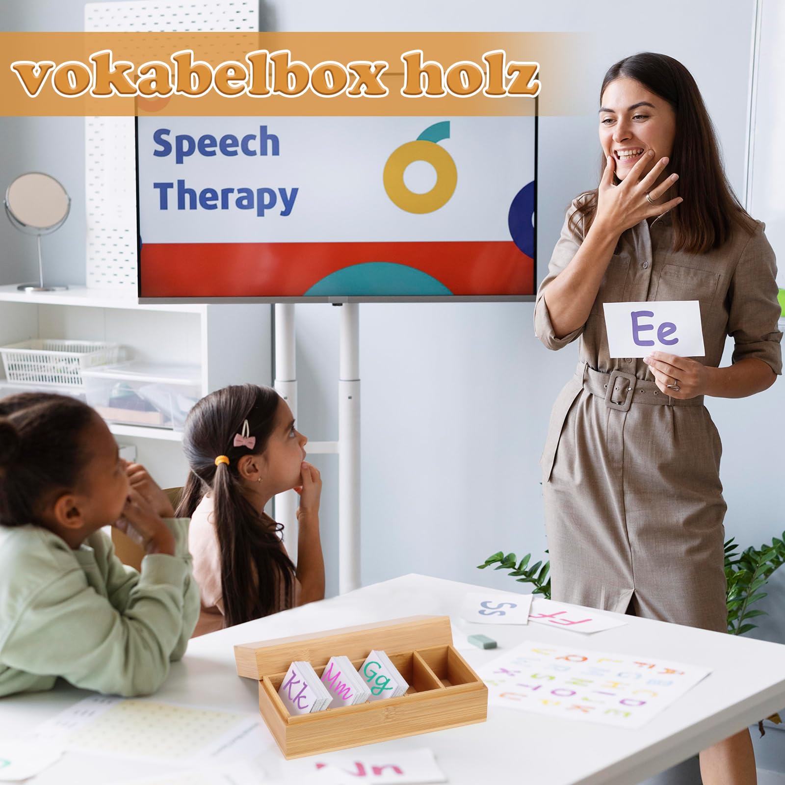 Wooden Flash Card Box A8 21.7 x 9.5 x 7 cm with Lid - Vocabulary Box, Wood Colour - Image 4