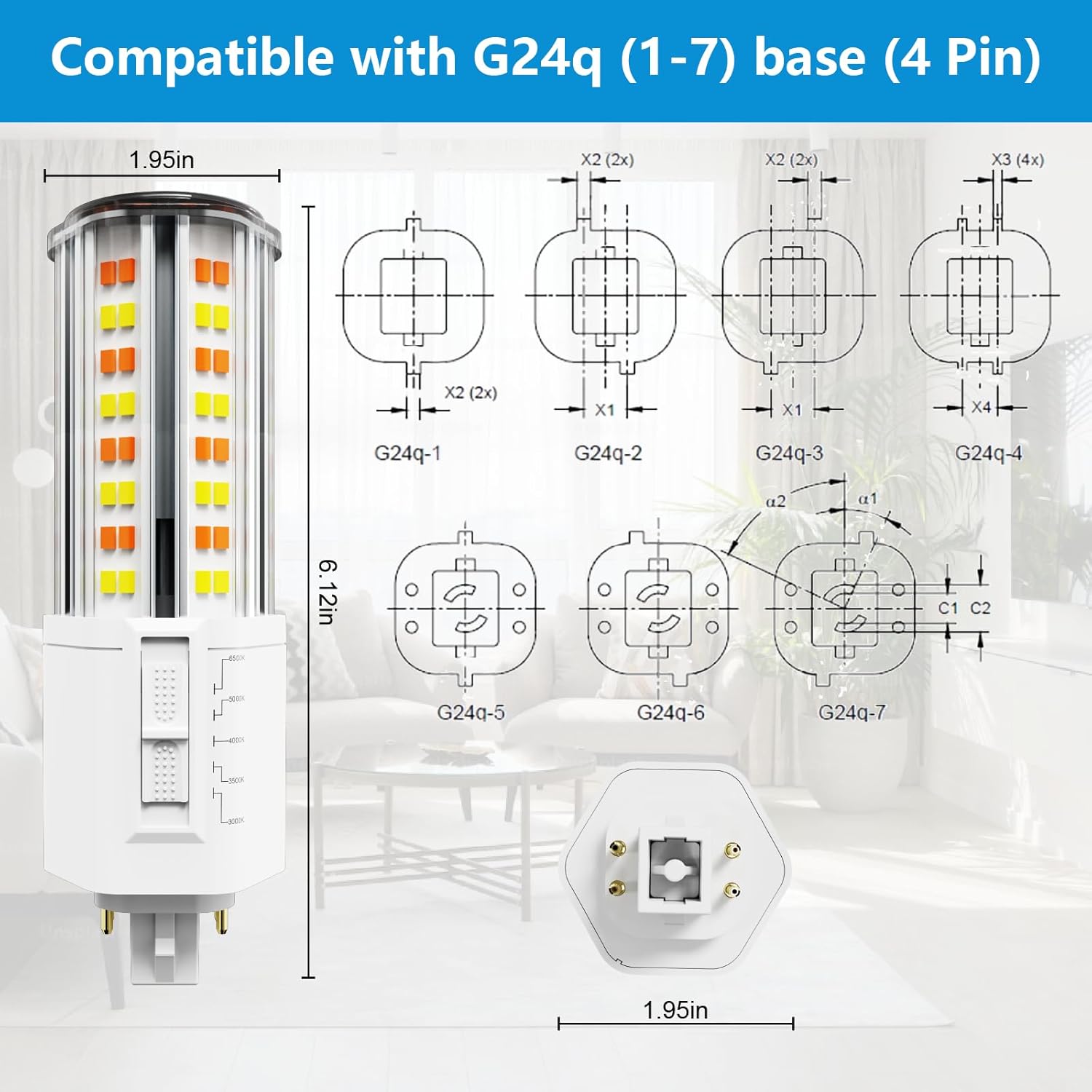IDO G24q LED Bulb 4 Pin Light - 18W 2400 Lumen Dimmable(3000K/3500K/4000K/5000K/6500K) 42W CFL Replacement PL LED Light Bulb for Bathroom Market Factory Office(4Pack)