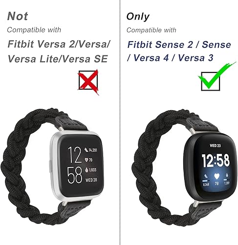 Miniatura 2 de Wearlizer Correa elástica compatible con Fitbit SenseVersa 3 para mujer correa trenzada delgada Solo Loop accesorio tejido elástico para reloj