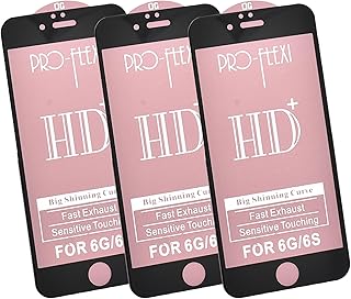 شاشة حماية برو فليكسي HD+ من الزجاج المقوى بطبقة مضادة للخدش وشفافية عالية لموبايل ابل ايفون 6s مقاس 4.7 بوصة 3 قطع - أسود شفاف