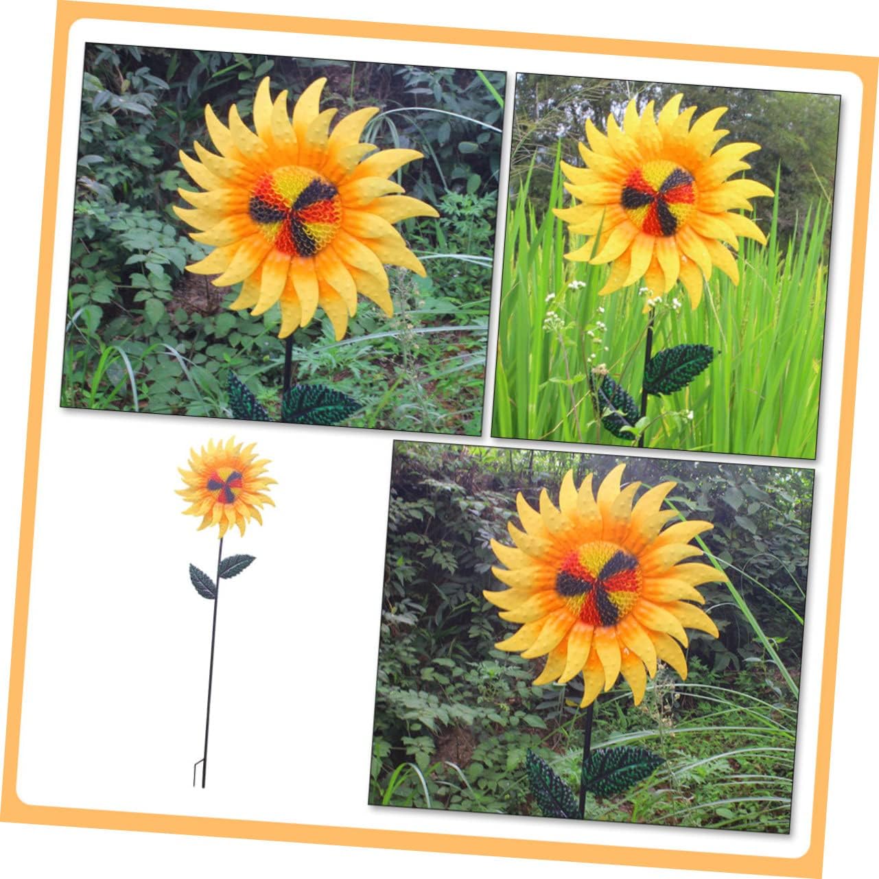 POPETPOP Sunflower Windmill Garden Pinwheel Metal Outdoor Decor Rotating Blades for Garden and Patio Decoration