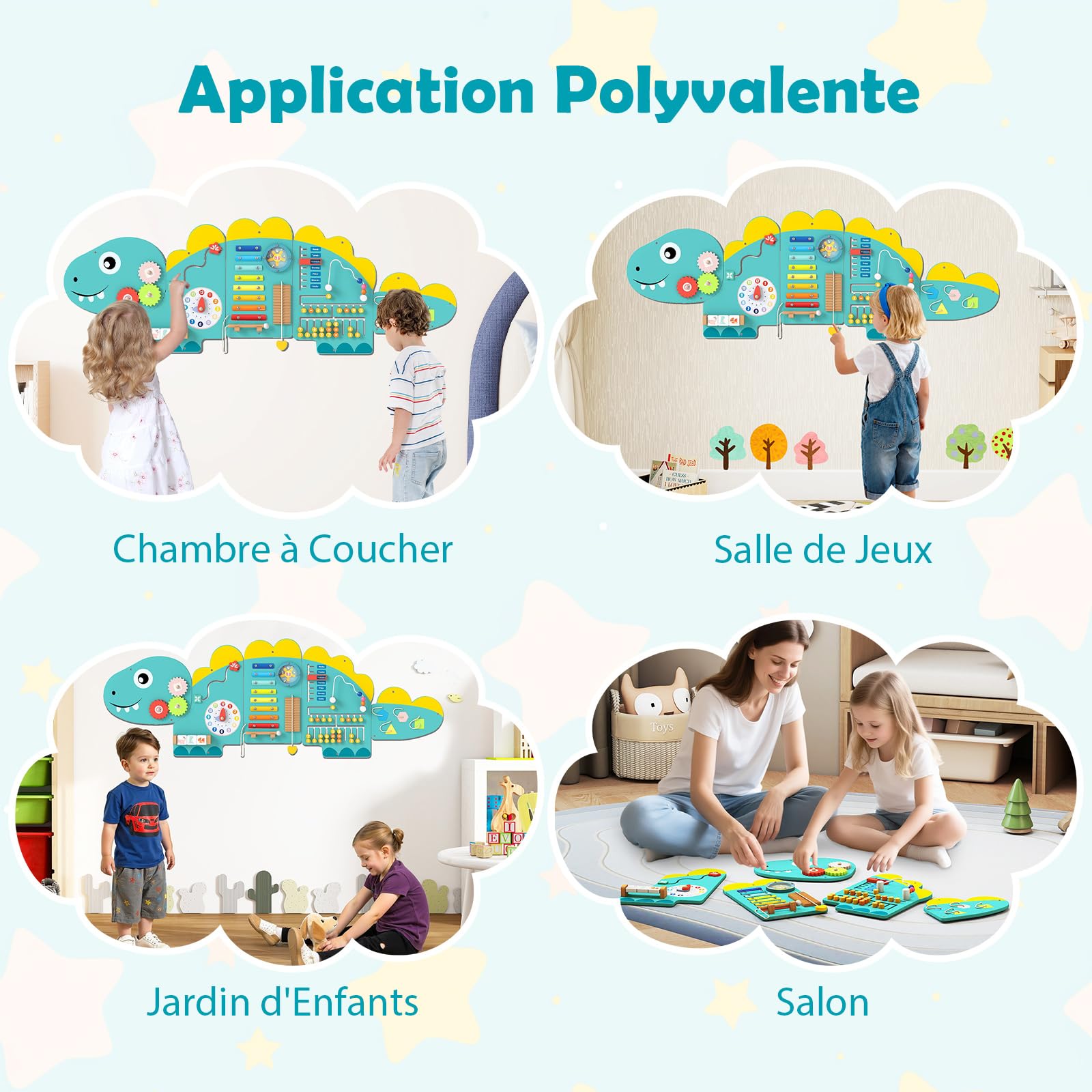 COSTWAY Busy Board Montessori en Forme Dinosaure avec 11 Jeux Sensoriel, Planche Tableau Activité Murale avec Xylophone & Horloge, Parcours Motricité Bébé pour Salle de Jeux, Crèche (Dinosaure Vert)