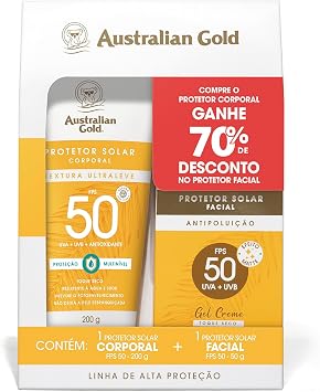 Protetor Solar Australian Gold Promopack FPS 50 Corporal e Facial - 200g + 50g