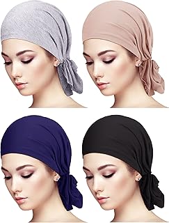 4 Pieces Slip-On Pre-Tied Head Scarves Women Headwear Turban Beanie Caps Head Wrap Headscarf