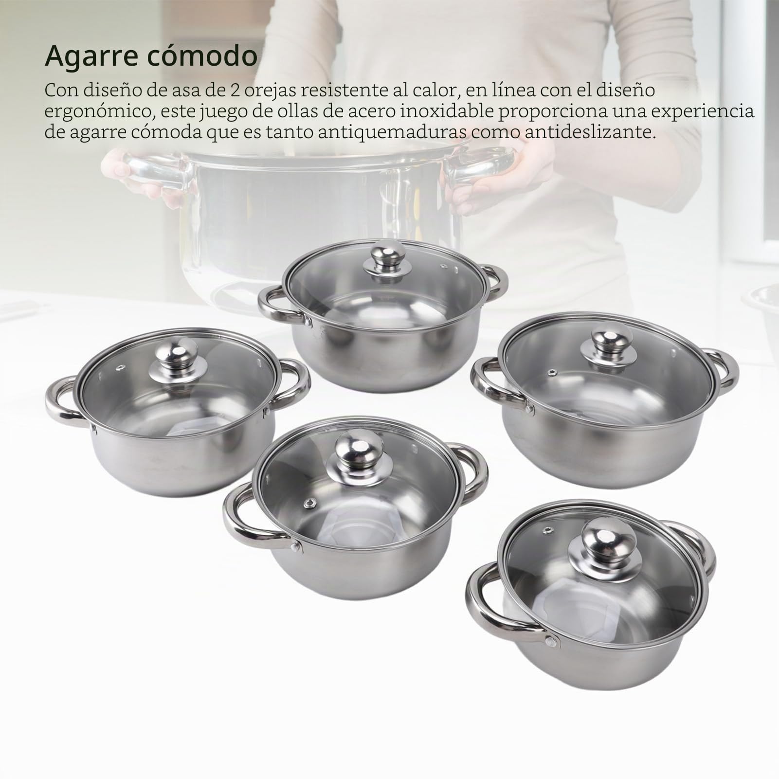 Juego de Ollas Sartenes, utensilios cocina acero inoxidable, diseño apilable asas térmicas, for placas inducción