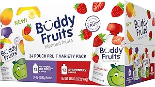 Buddy Fruits Pure Blended Fruit Snack To Go Variety Pack, Multifruit & Strawberry Applesauce 3.2oz (Pack of 24) | 100% Real Fruit | No Sugar, Non GMO, Vegan, Gluten Free, No Preservatives, BPA Free, Certified Kosher