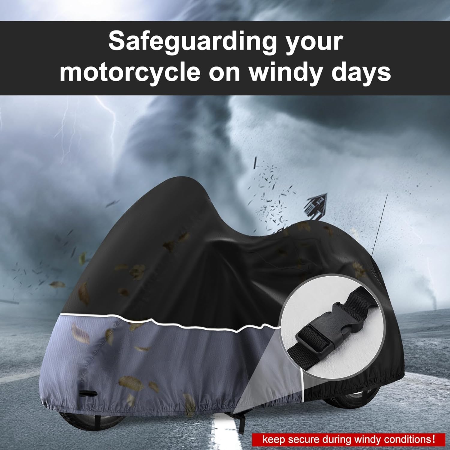 Trike Cover, Waterproof 3 Wheel Motorcycle Cover for Harley Davidson, Honda Goldwing, Kawasaki Trike Accessories, with Windproof Buckle, Reflective Strap, Black&Grey
