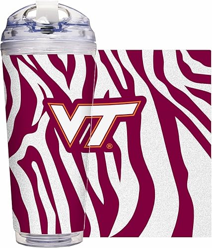 Miniatura 75 de Rico Industries NCAA - Vaso de acrílico con purpurina de 24 onzas con tapa con bisagras, vaso de doble pared con licencia oficial y popote Brillo