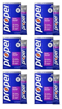 Propel Zero Sugar Electrolyte Powder Packets, Grape Flavor, 48 Count Pack of 6, Hydration Drink Mix with Electrolytes & B Vitamins, Zero Calorie Water Flavor Packets, STAW Box