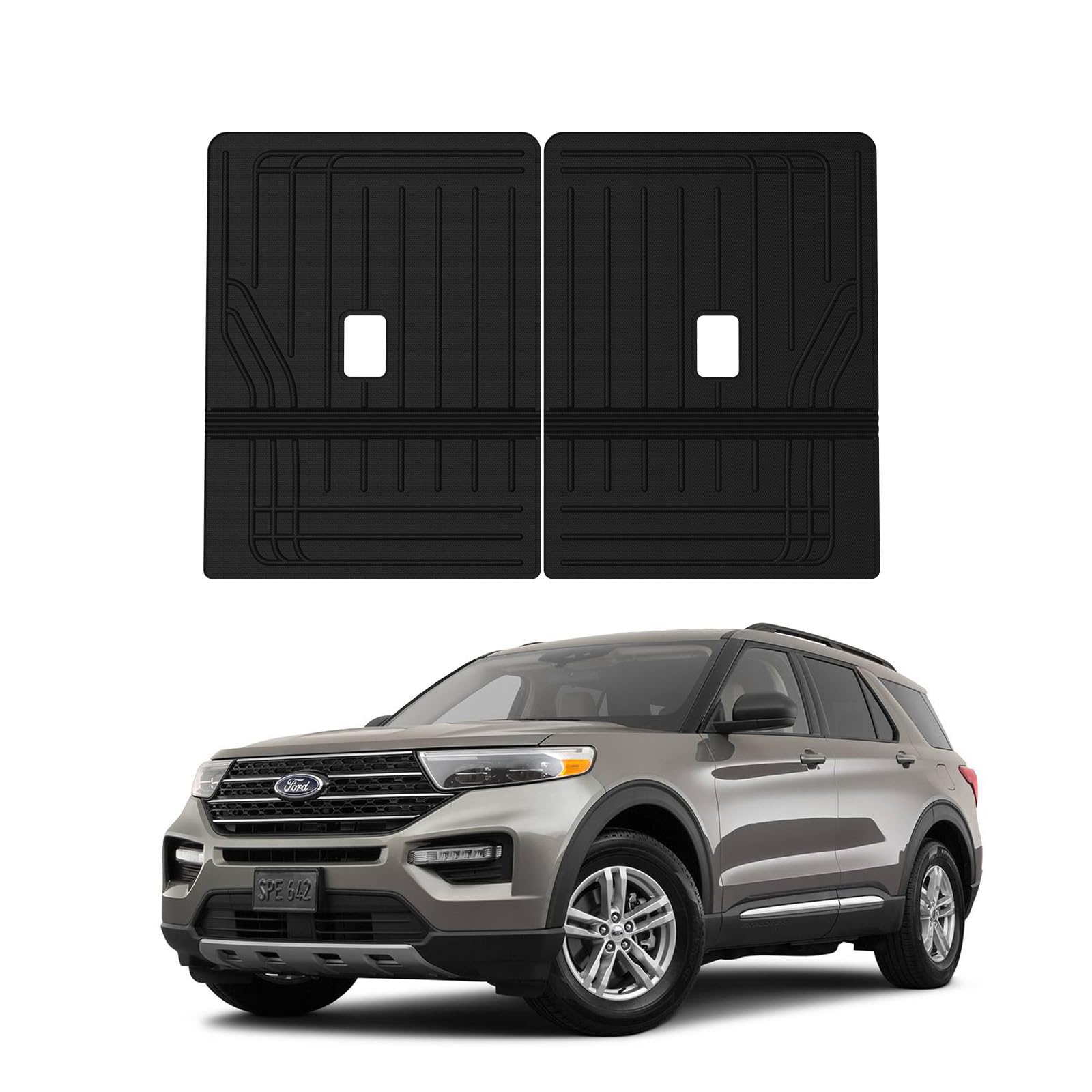 Ecarzo Backrest Mats Cargo Liner for 2020-2023 2024 Explorer Accessories All Weather Backrest Protector Rear Seat Back Cover 6&7 Seat Cargo Mat Pet Mat