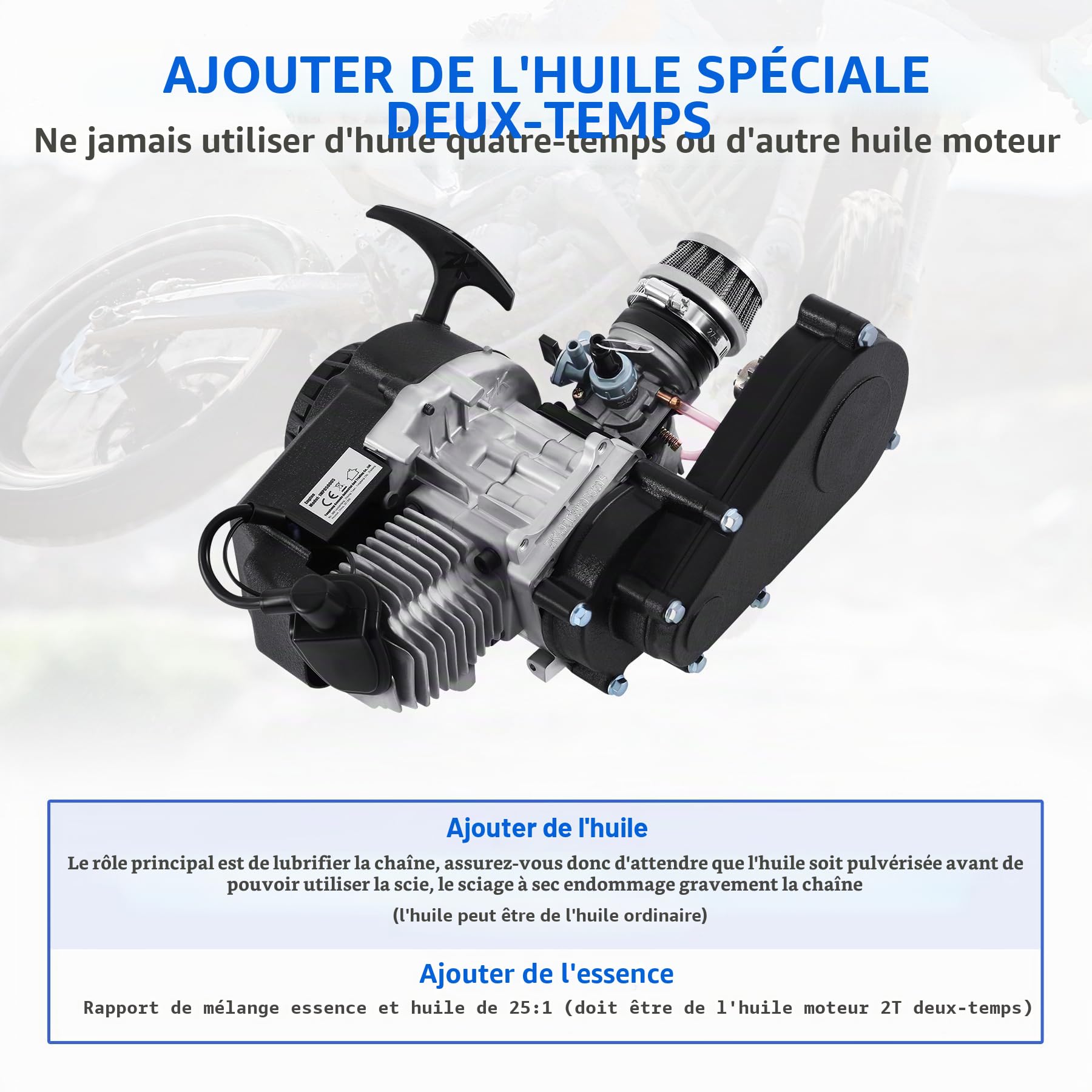 49cc 50cc Moteur 2 temps Moteur Dirt Bike Cross Pocket Bike Dirt Bike Mini ATV Quad Transmission Carburateur