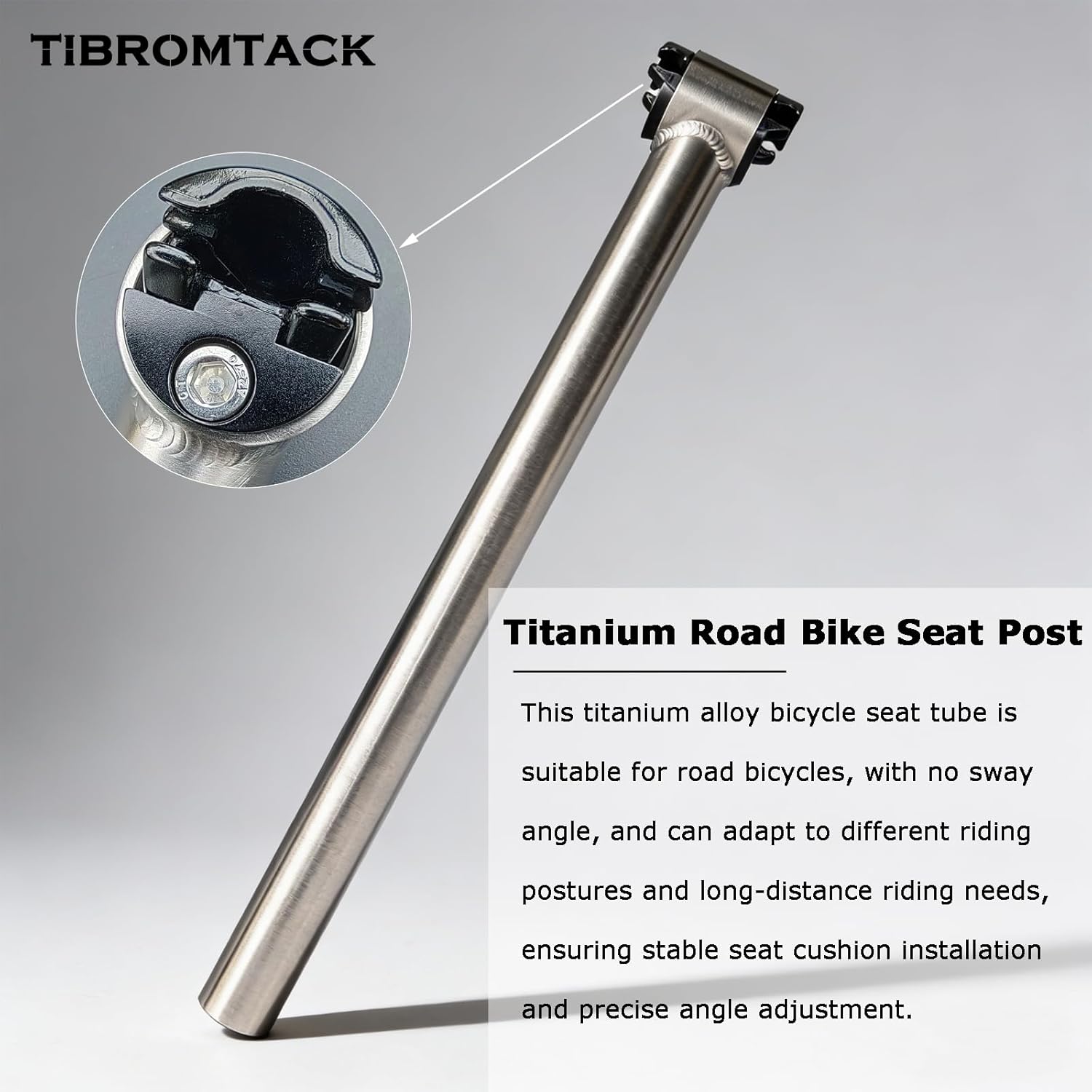 TIBROMTACK Titanium Road Bike Seat Post, 27.2mm (1.07in) Diameter, 13.78in (350mm) Length, 226.2g Lightweight Seat Pole, Straight No Offset, for Road Bike Racing, Training & Long-Distance Riding