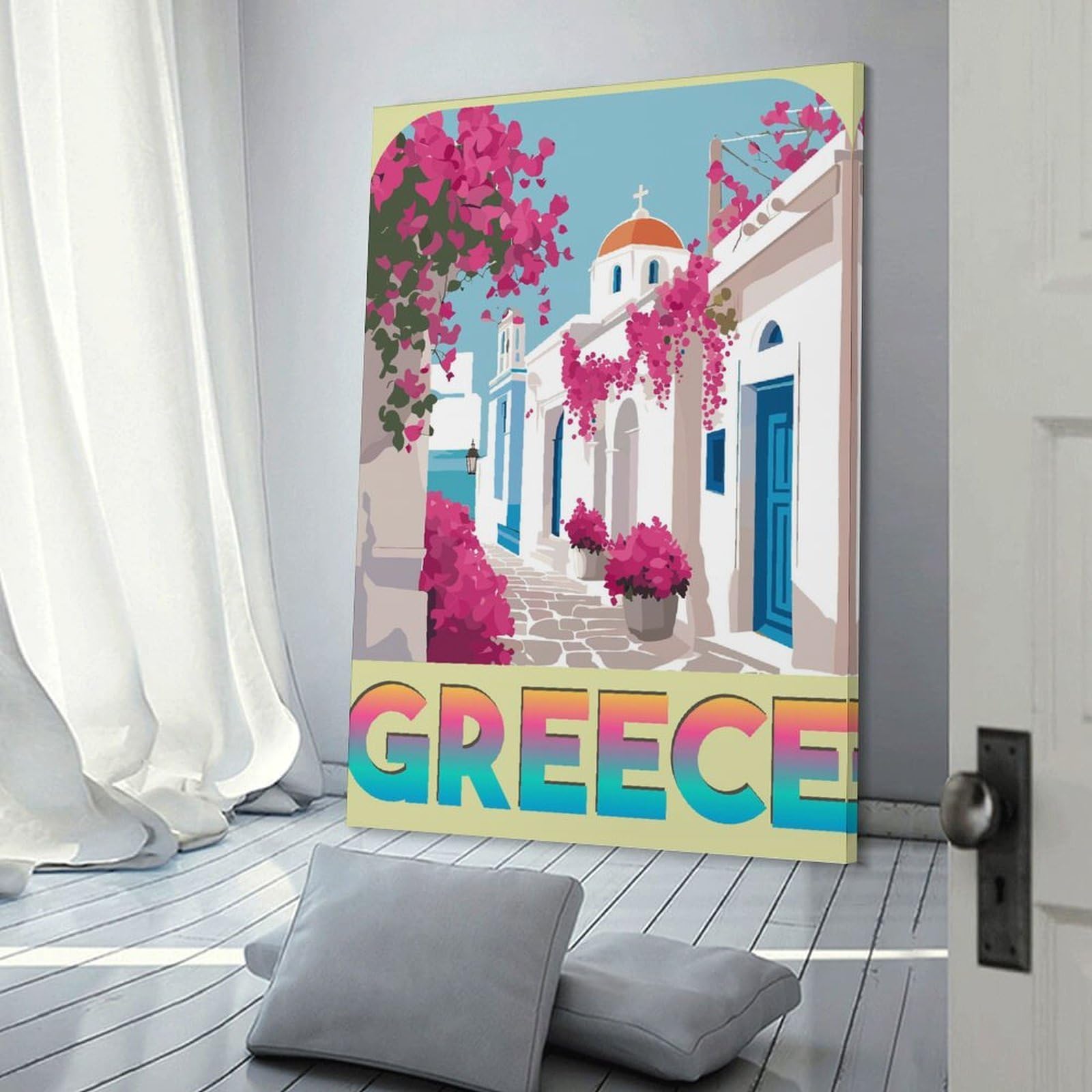 Junmoney Holidays in Greece Decorative Wall Artwork 12x18inch(30x45cm), for Living Room, Bedroom, Office Or Hallway, Decorative Artwork with Broad Appeal