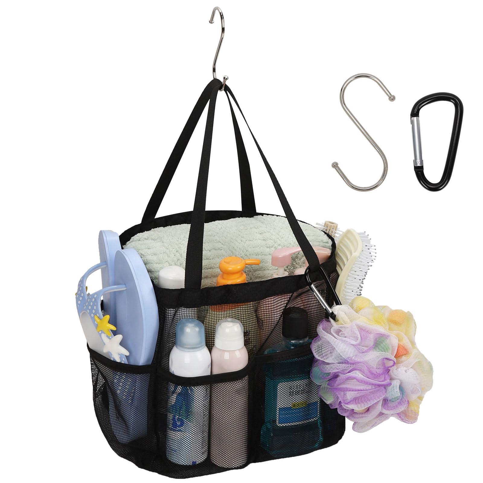 Mesh Shower Caddy Portable for Dorm Essentials with Multiple Pockets, Hanging Shower Bag for College Students, Quick Dry Shower Caddy for Bathroom,