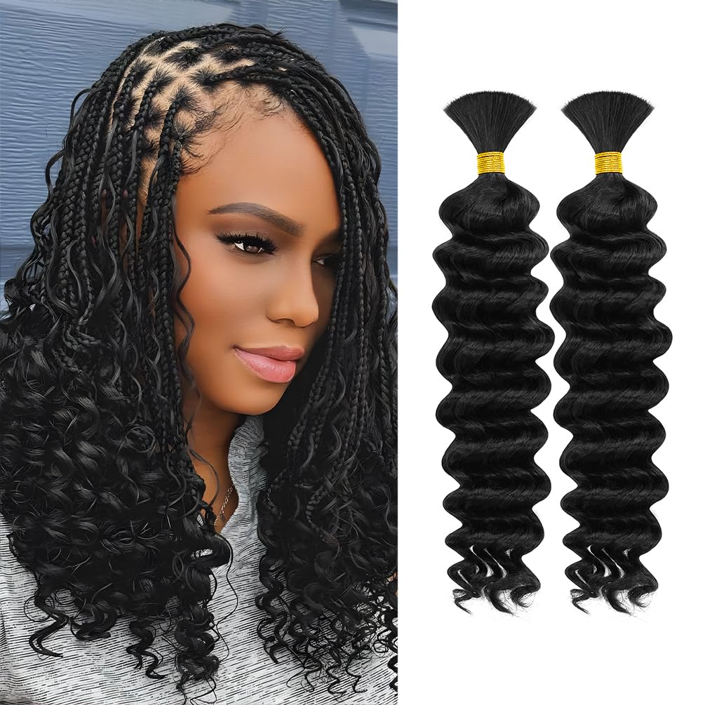Cabello humano trenzado, 2 paquetes de 100 g, 16 pulgadas, trenzas bohemias, cabello humano 10A, ondulado, brasileño, virgen, sin trama, extensiones de cabello ondulado para bohemio, sin nudos