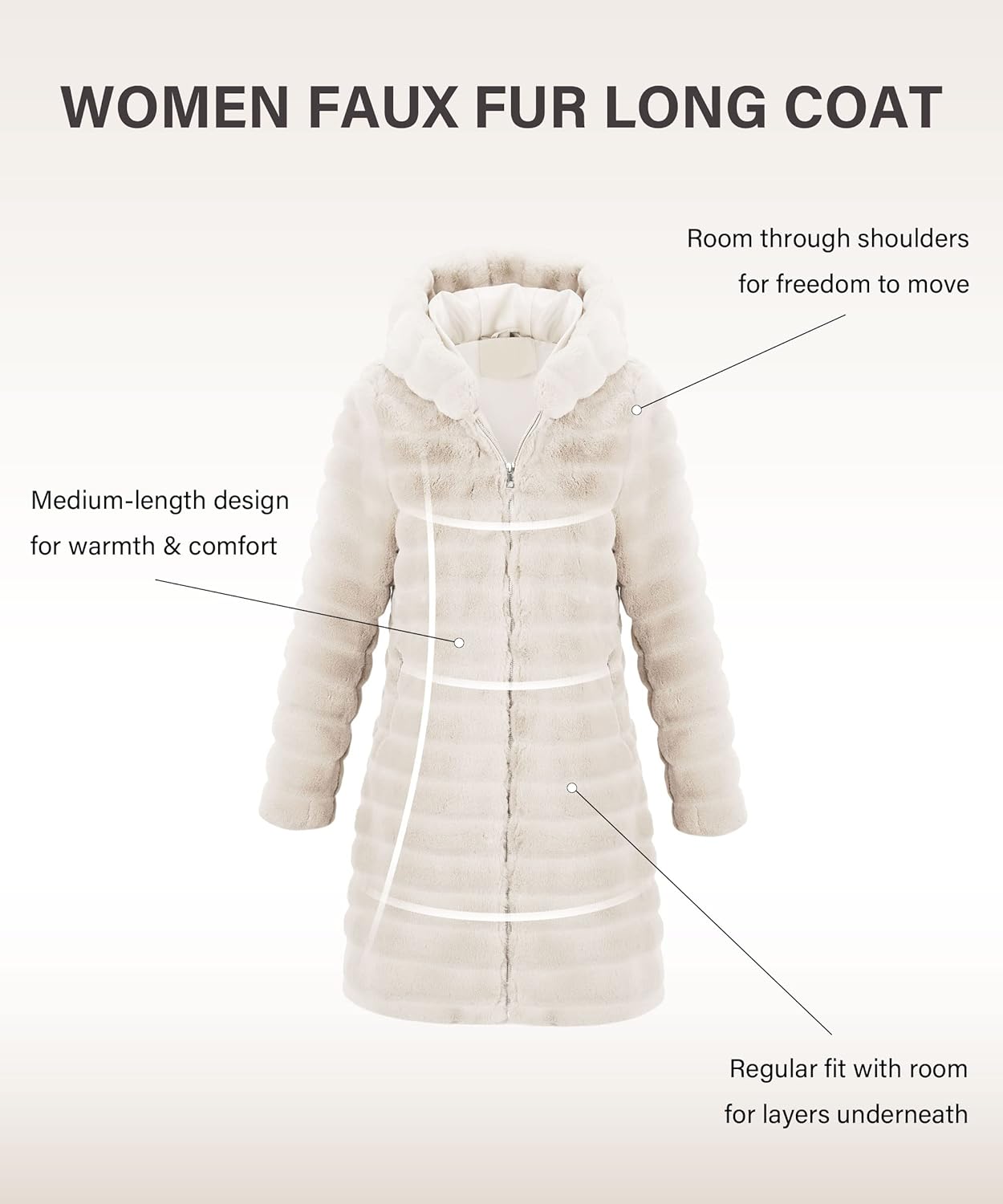 Bellivera Women Faux Fur Coat Fluffy Fuzzy Shearling Hood Jacket 120757A Beige XXL - Image 3