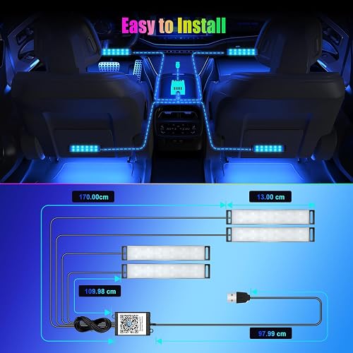 LED Auto Interni, luci Ambiente Auto con Controllo APP, Accessori Auto - 6