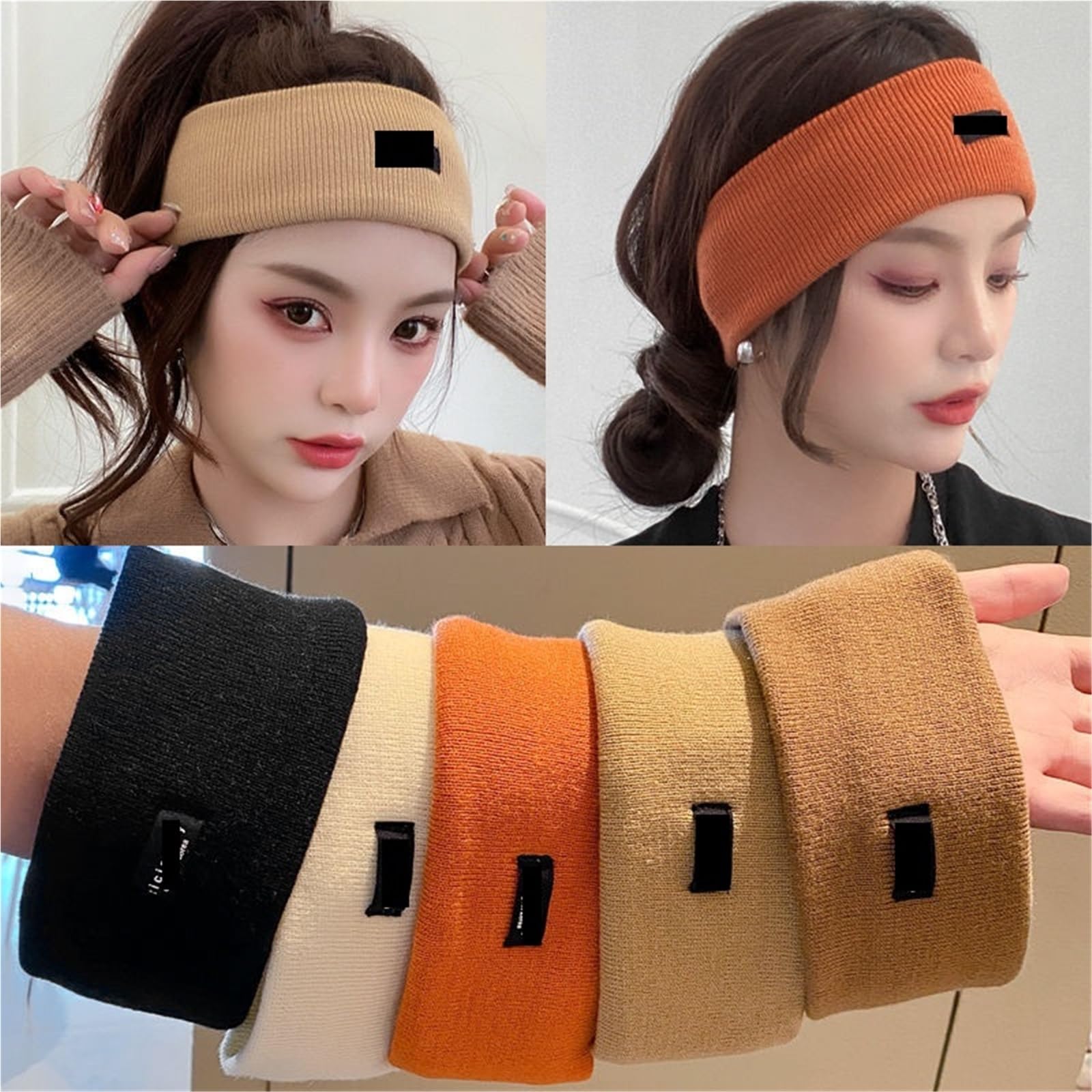 4 Uds. Diadema lateral ancha for invierno, diademas deportivas for lavar la cara en ciclismo, pañuelos tejidos de algodón suave for niñas, accesorios for el cabello Para Mujer(Black)