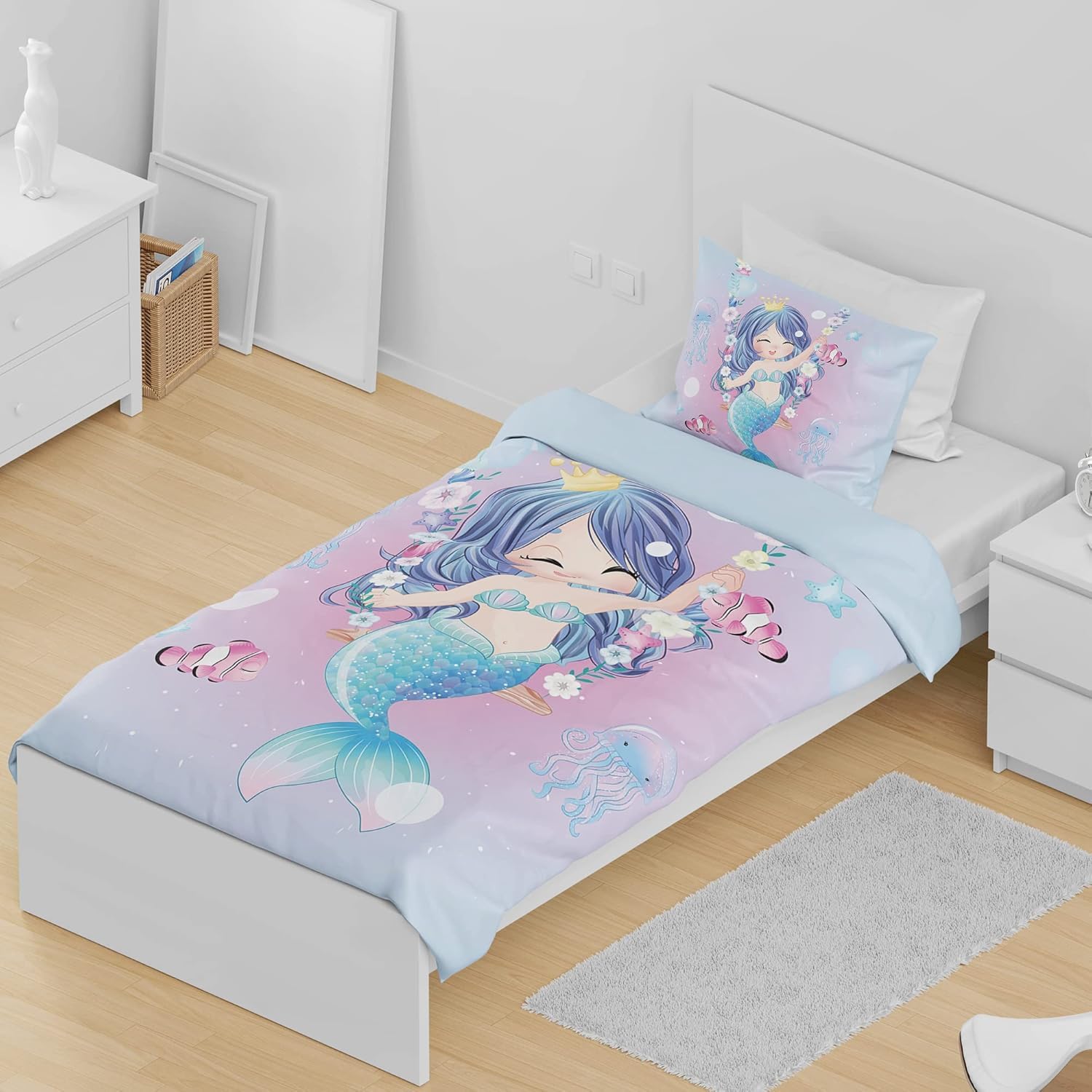 DJDEA Mermaid Cot Bed Duvet Cover Set 120x150cm - Image 3