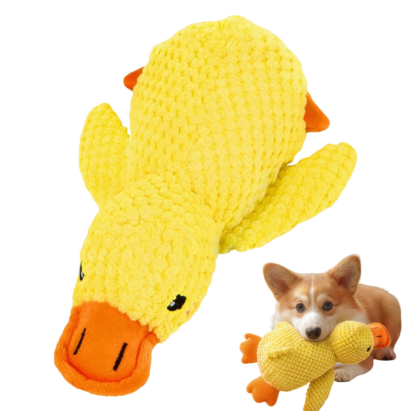 GZLANYA Duck Dog Toy, 1 Pack Pet Plush Interactive Dog Toys（20 x 25cm） - Yellow Quiet Anti-Stress Squeaky Chew Toy for Aggressive Chewers