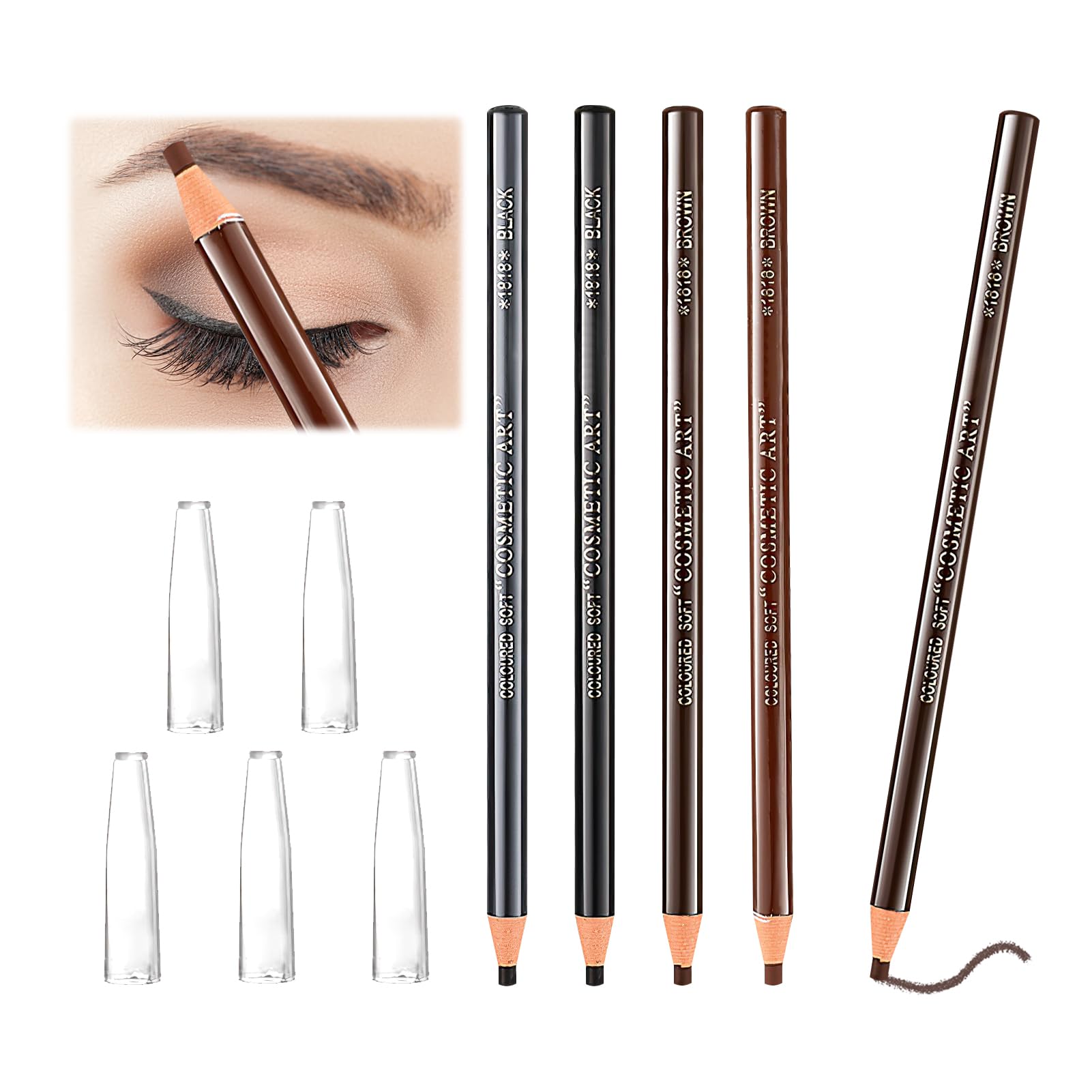 Lápiz de Cejas Microblading Waterproof de 5 Piezas - Maquillaje de Tatuaje Duradero, Colores Variados para un Look Natural, Incluye Café negro, café oscuro, café gris