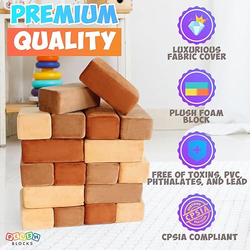 Miniatura 22 de El bloque de construcción original de felpa premium para niños - Bloques de espuma seguros certificados en fundas de tela lujosamente suave - Juego