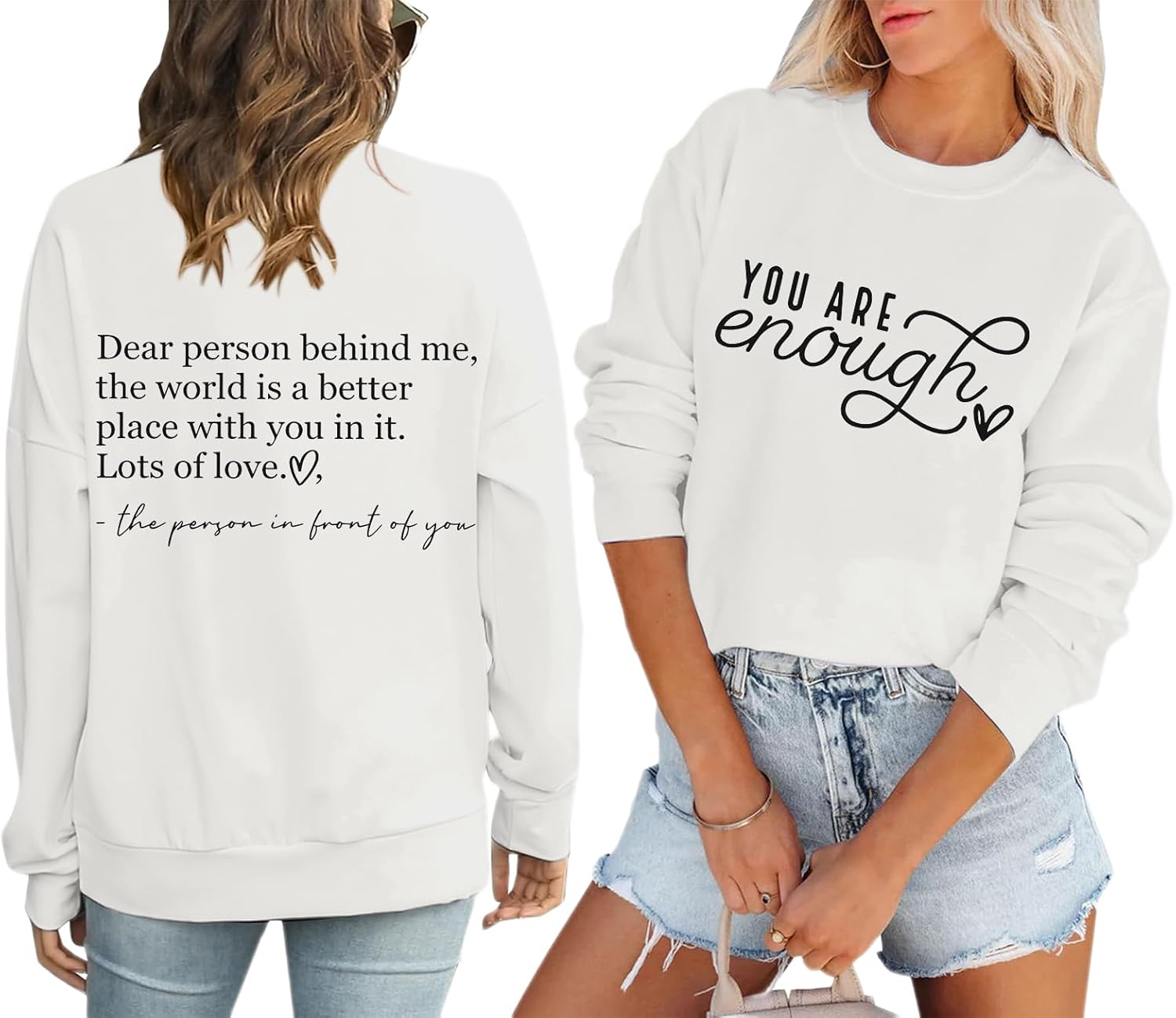 You Are Enough Sweatshirts for Women Dear Person Behind Me Hoodie Mental Health Inspirational Shirts Pullover Tops
