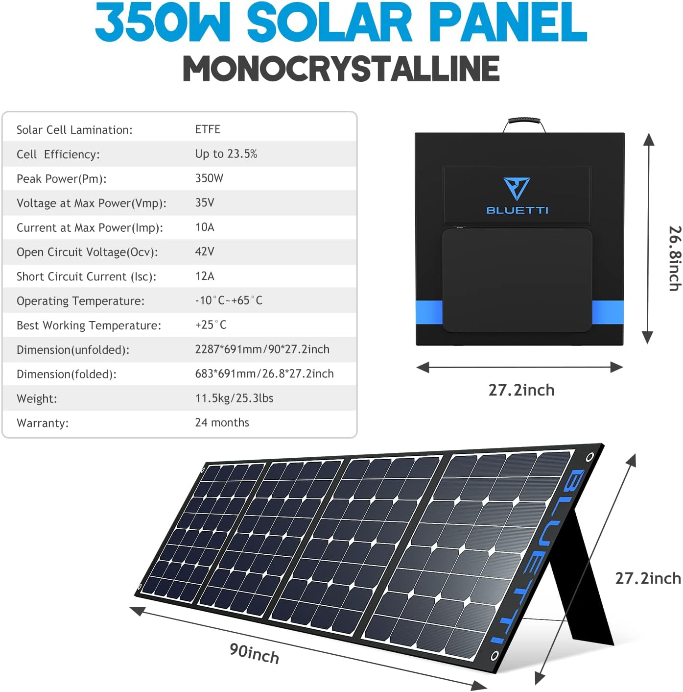 BLUETTI SP350 350W Solar Panel for AC200MAX/AC200P/AC300/EB240/EB150 Portable Power Stations with Adjustable Kickstand, Foldable Solar Power Backup for Outdoor Camping,Off Grid System : Everything Else