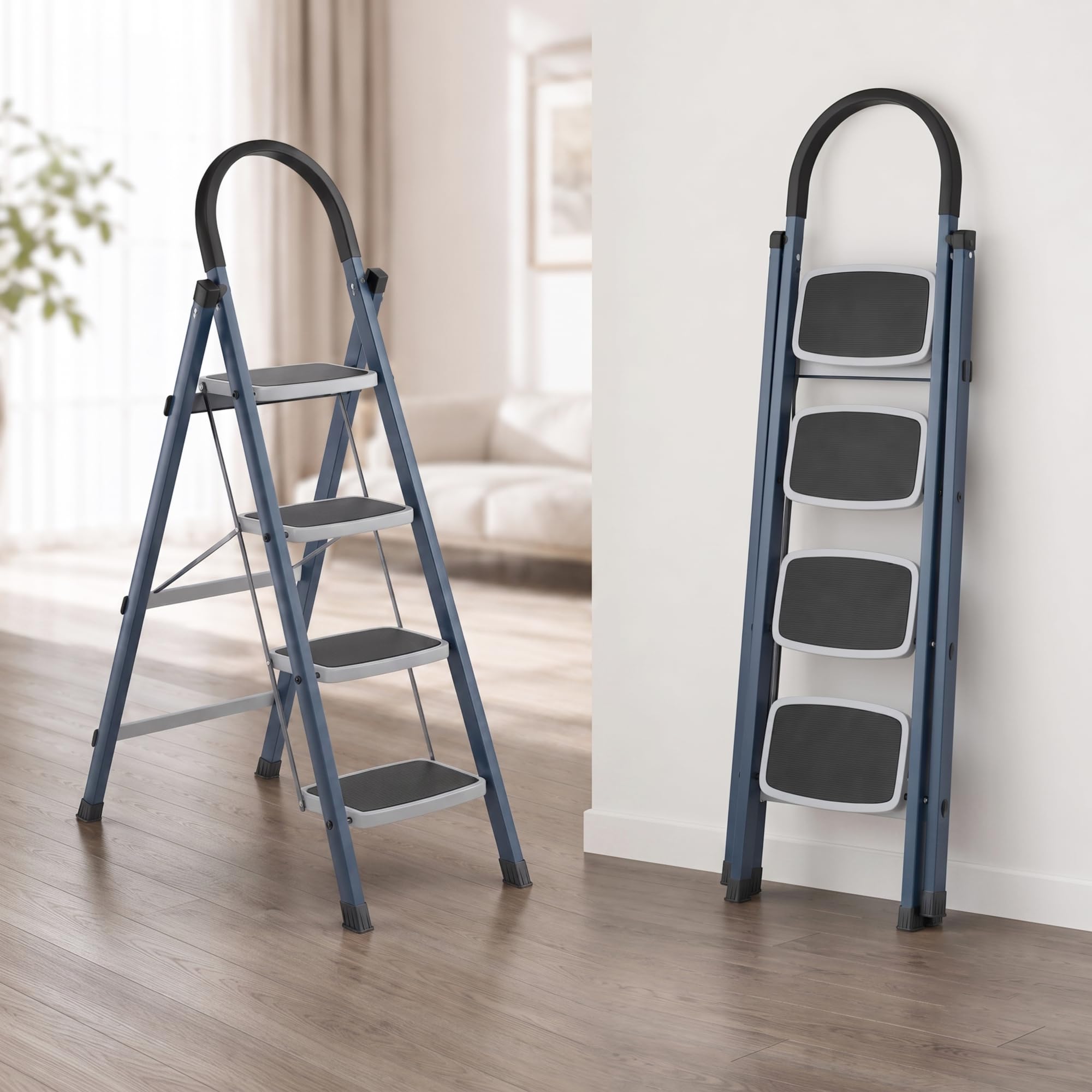 LAPO Folding Ladder for Home & Office | Heavy Duty Steel Step Ladder | 150 kg Load Capacity | 20 x 30 cm Anti-Slip Large Platform | Non-Slip Rubber Feet | 5 Years Warranty | Grey (5 Step) — Amazon image 9