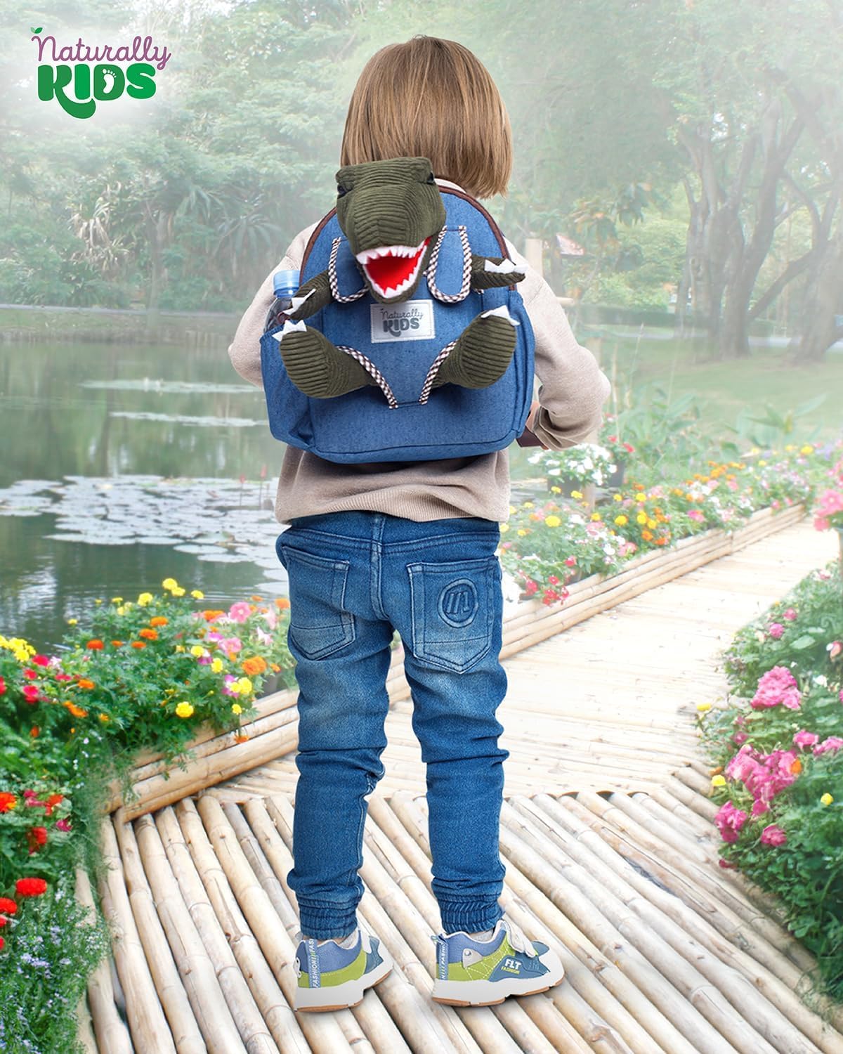 Naturally KIDS Mały plecak z dinozaurem, zabawki dla dzieci w wieku 3-5 lat, plecak dla malucha dla chłopca, dziewczynki, wypchane zwierzę - prezenty dla 3-letniego chłopca - w kieszenie i odblaskowe