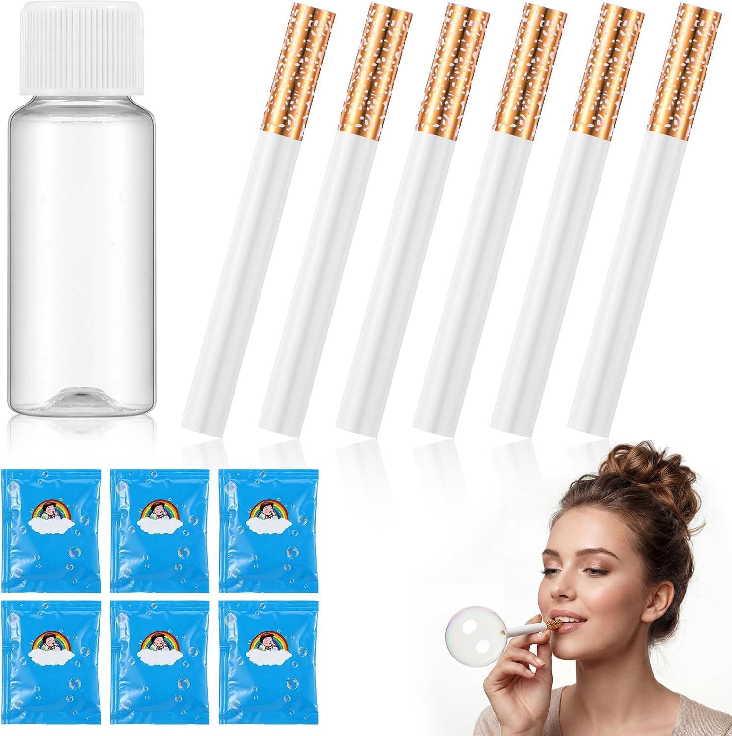 Creative Bubble Blower, Bubble Puff Cigarettes, Portable Bubble Blowing Sticks, Outdoor Summer Toys, Stress Relief Relaxation Gift, Party Supplies for Birthday Holiday Celebrations（1 PC / 2 PC）