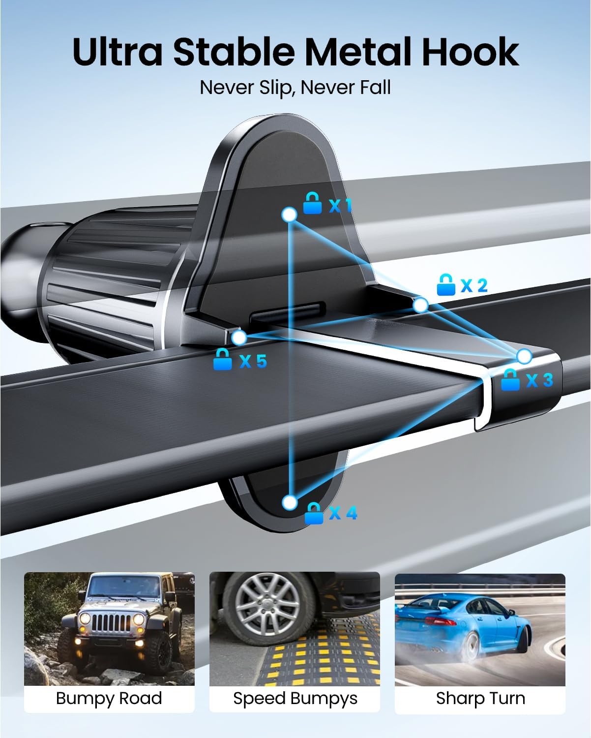 REEVAA Military Grade Car Vent Phone Mount [Metal Hook, Ultra Stable], Universal Cell Phone Air Vent Holder, Car Accessories Compatible with iPhone 17 Air Pro Max 16 15 Samsung Ultra S24 S25 image 2