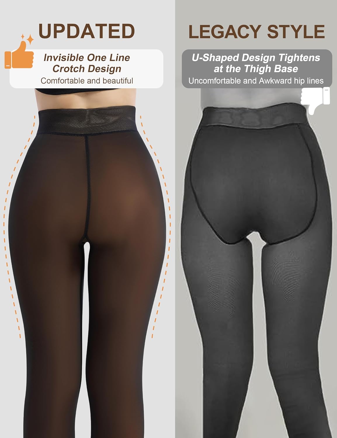 Women's Fleece-Lined Tights, Winter Sheer Thermal Pantyhose Fake Translucent Lifting Hips Leggings, 6 Sizes Choose - Image 4