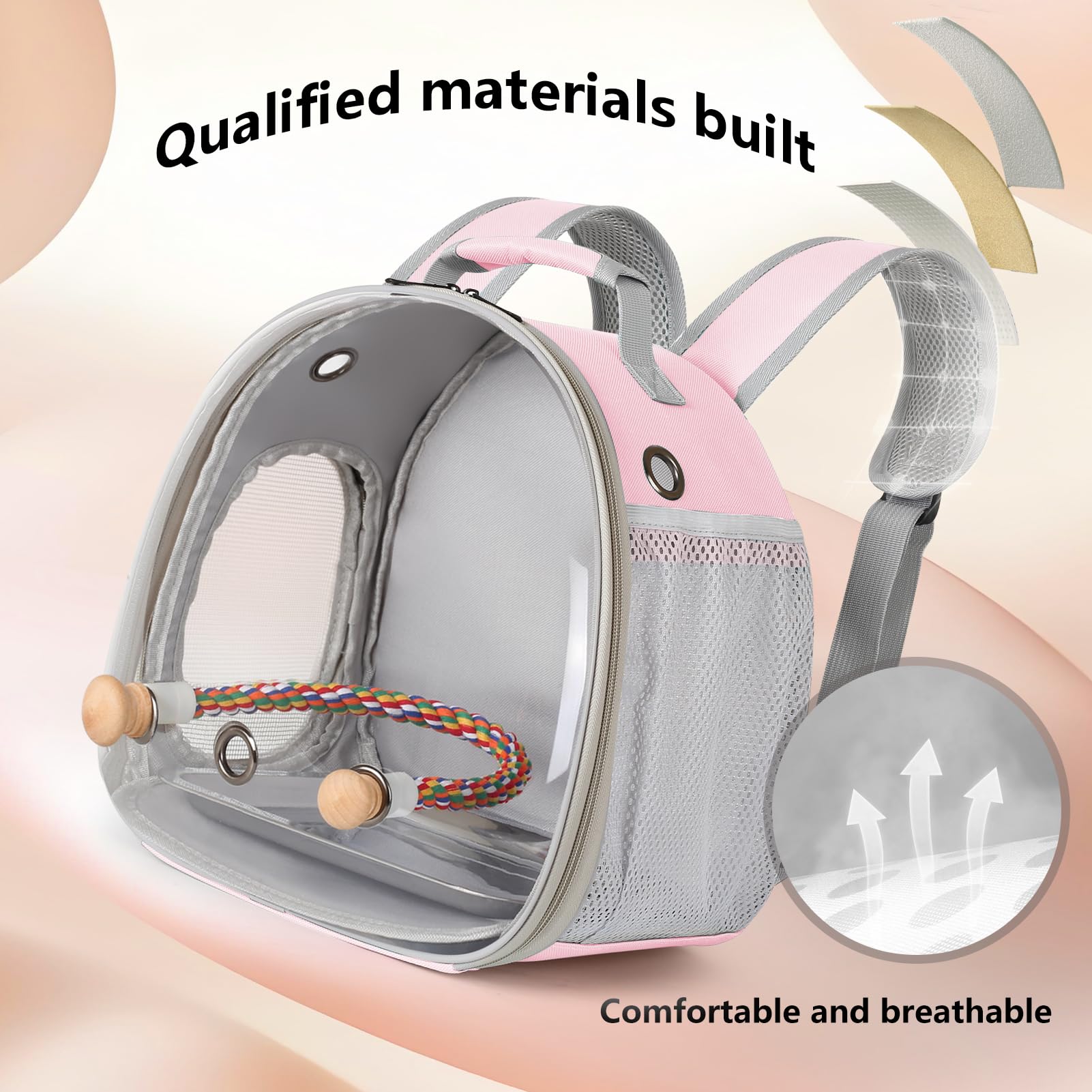 Mochila de viaje para pájaros pequeños, mochila para transportar mochila con bandeja de metal, soporte para periquitos, cacatúas, periquitos, veterinarios, bolsa de libros (rosa)