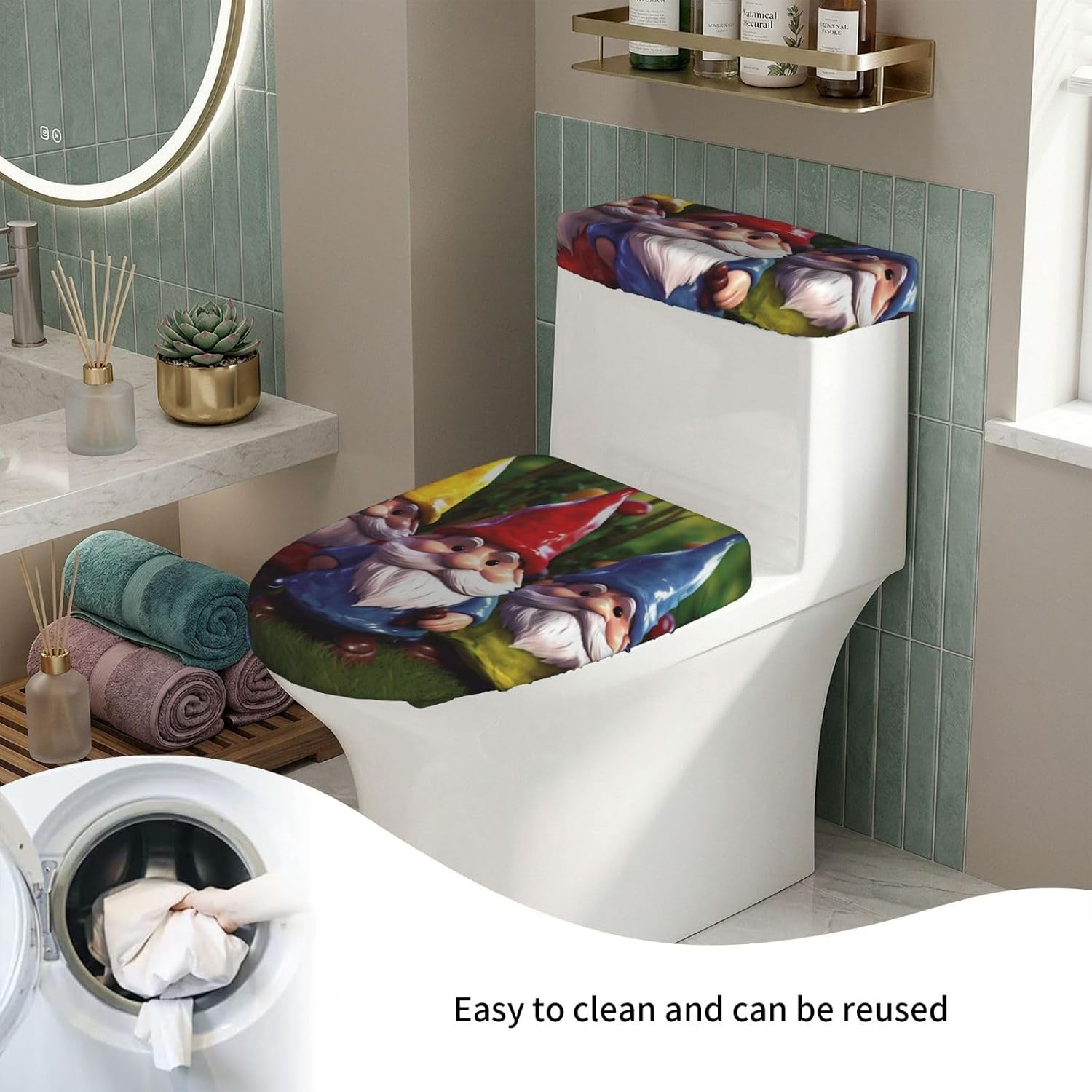 2 Pcs Toilet Lid Cover And Toilet Tank Cover Washable For Bathroom Decor image 5
